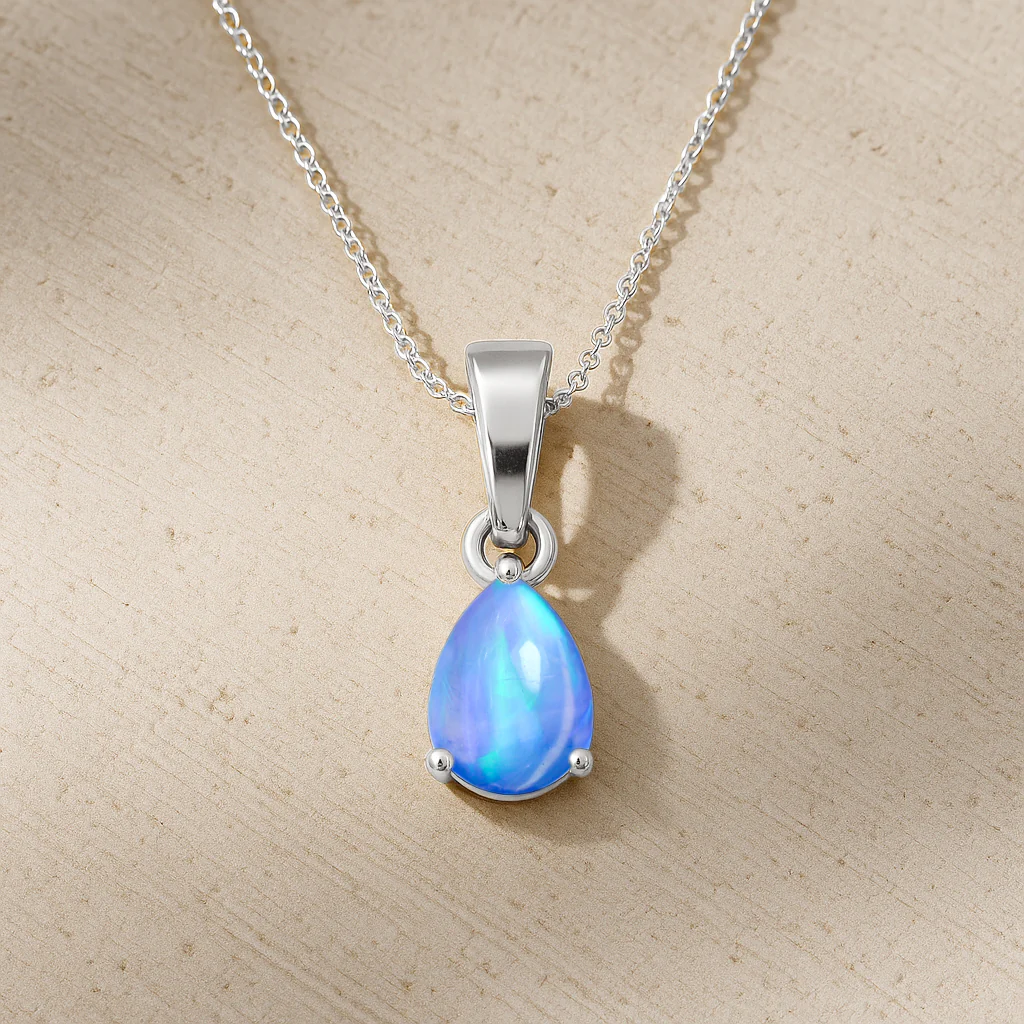 Blue Opal Pear Solitaire Teardrop Pendant Necklace in 925 Sterling Silver 1.20ct - Image 5