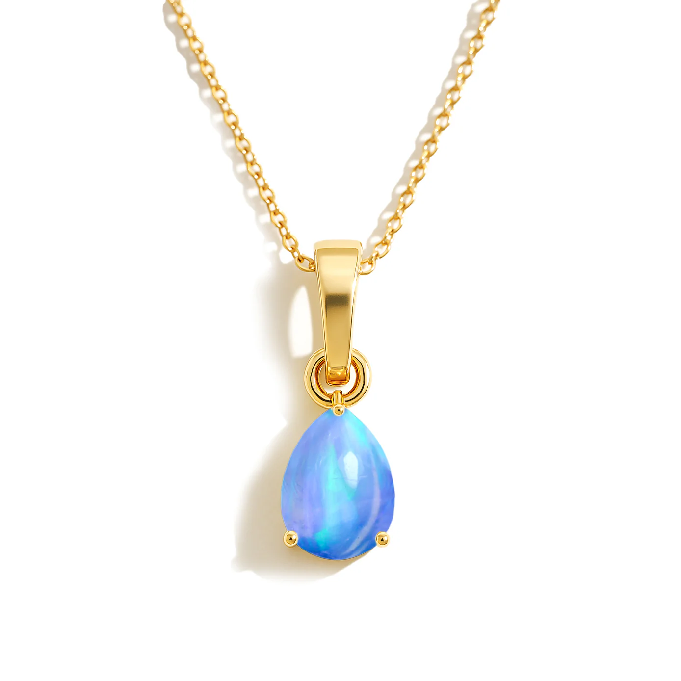 Blue Opal Pear Solitaire Teardrop Pendant Necklace in 925 Sterling Silver 1.20ct - Image 7