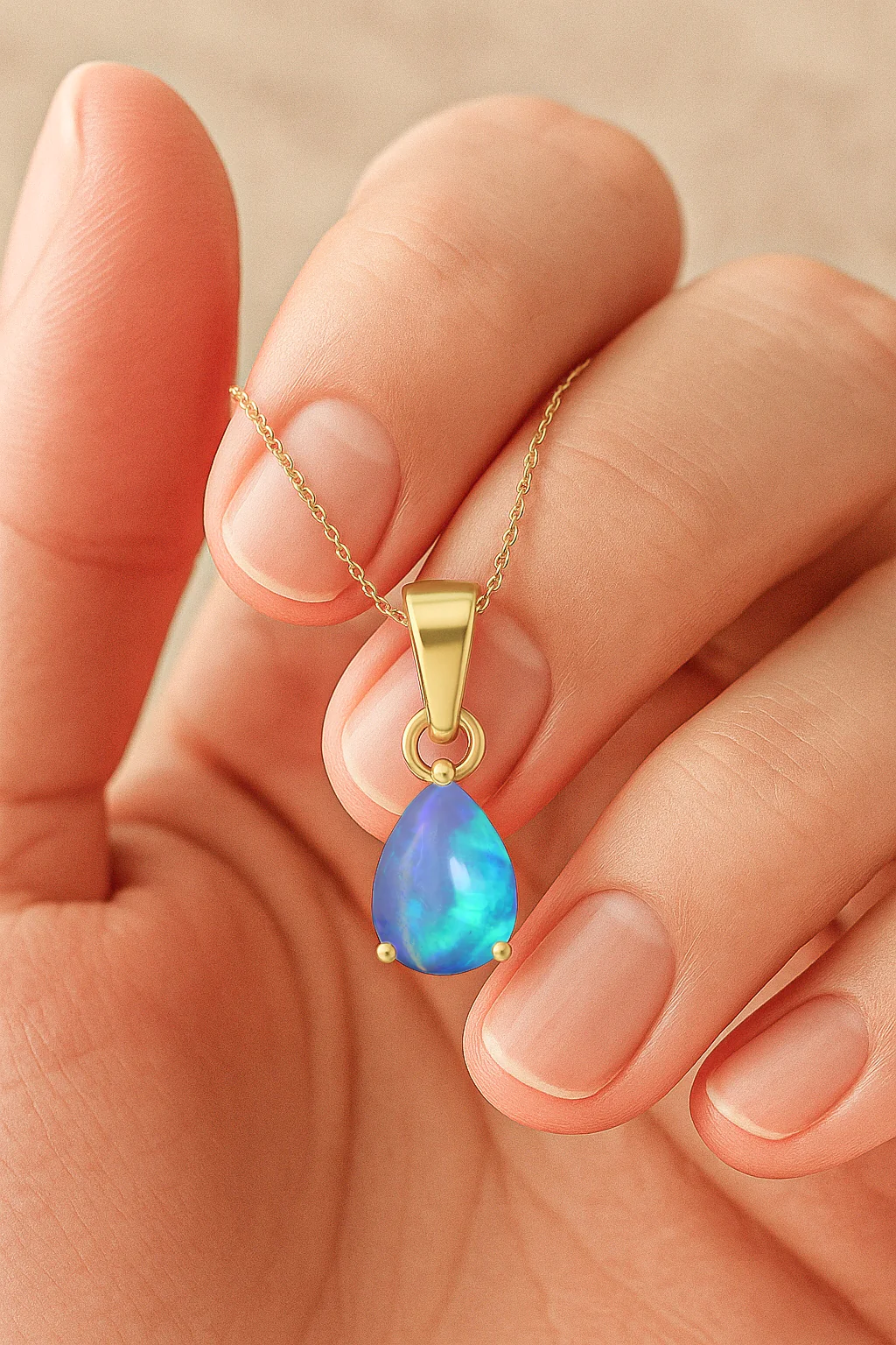 Blue Opal Pear Solitaire Teardrop Pendant Necklace in 925 Sterling Silver 1.20ct - Image 8