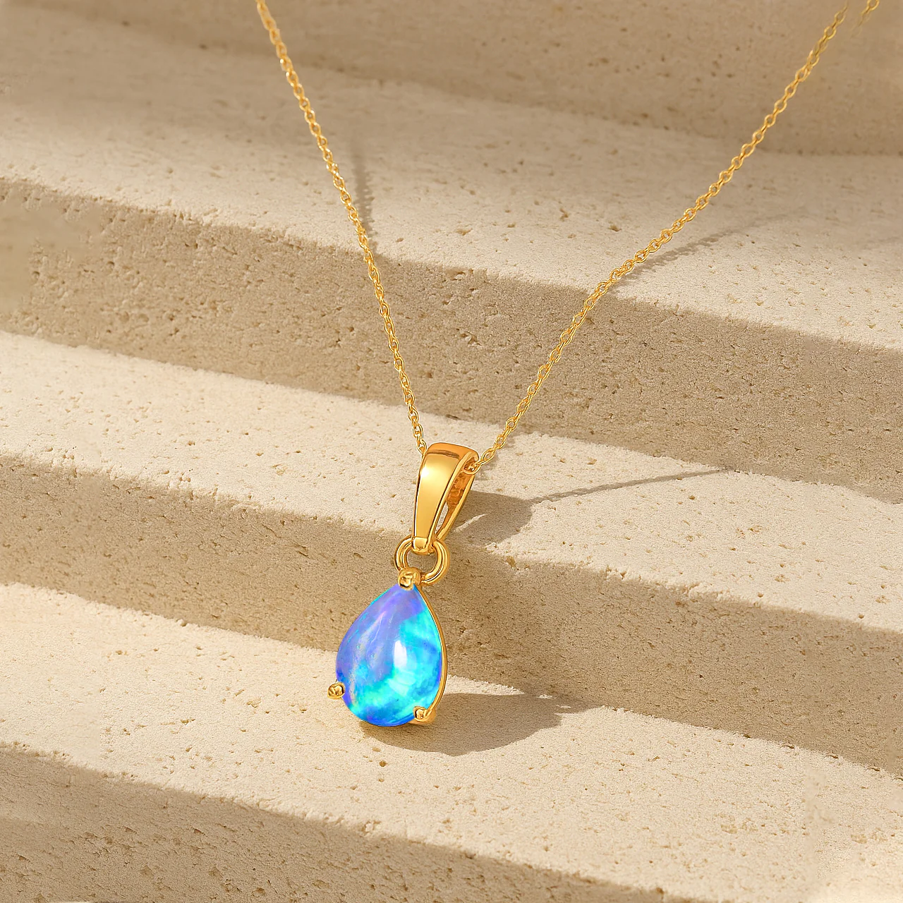 Blue Opal Pear Solitaire Teardrop Pendant Necklace in 925 Sterling Silver 1.20ct - Image 9