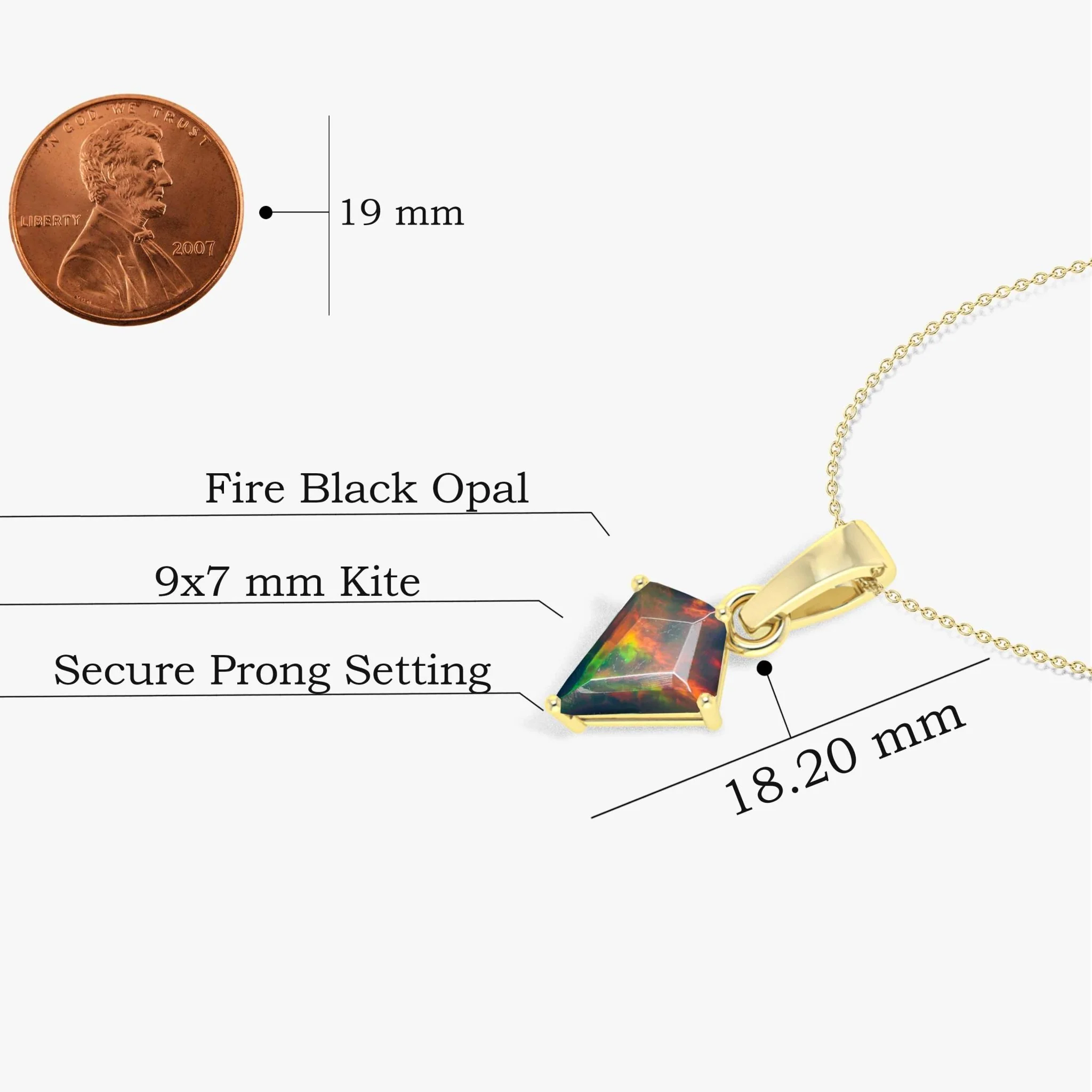 Black Opal Kite Gemstone Pendant Necklace - Image 3