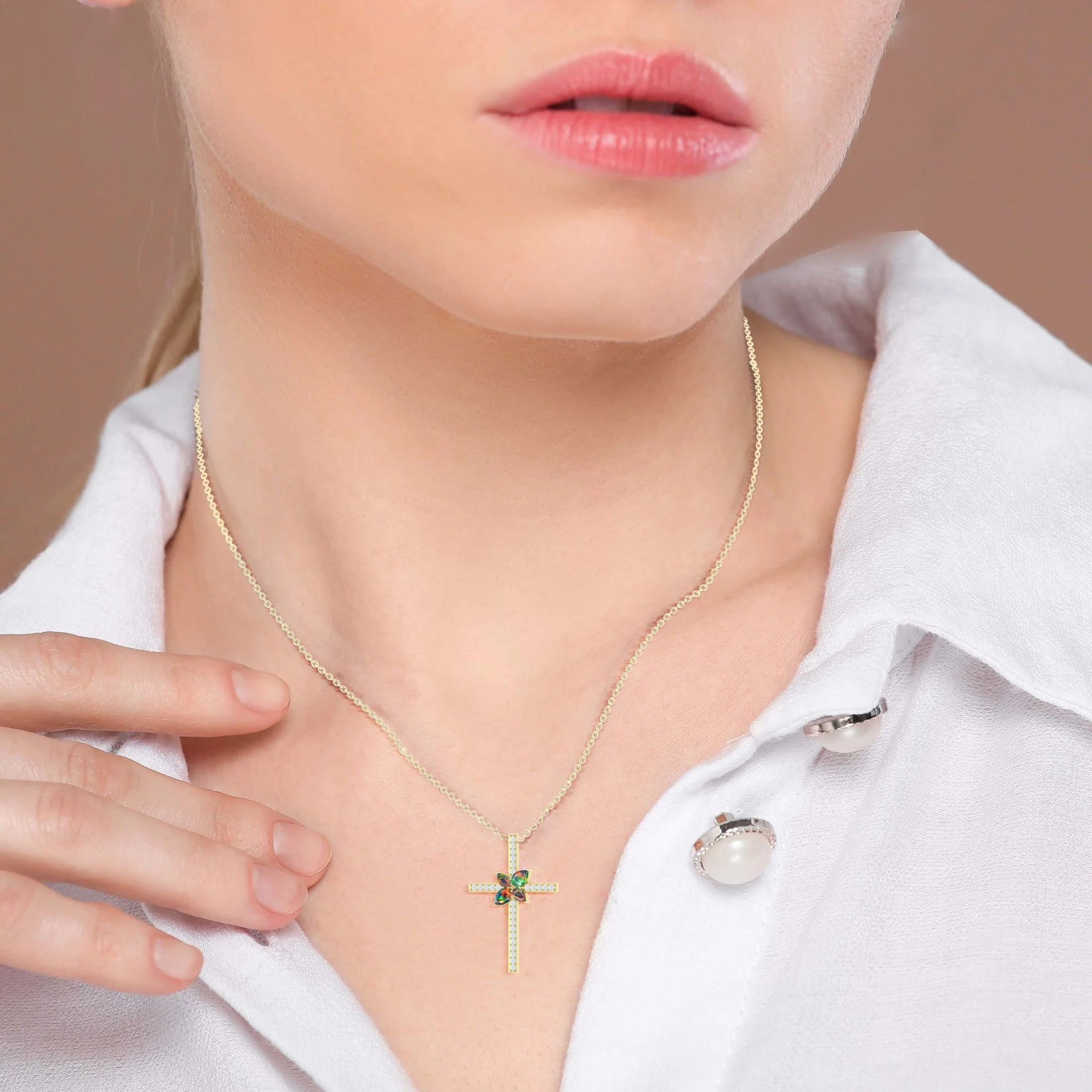 Cross Style Chain Pendant Necklace Natural Black Opal - Image 3