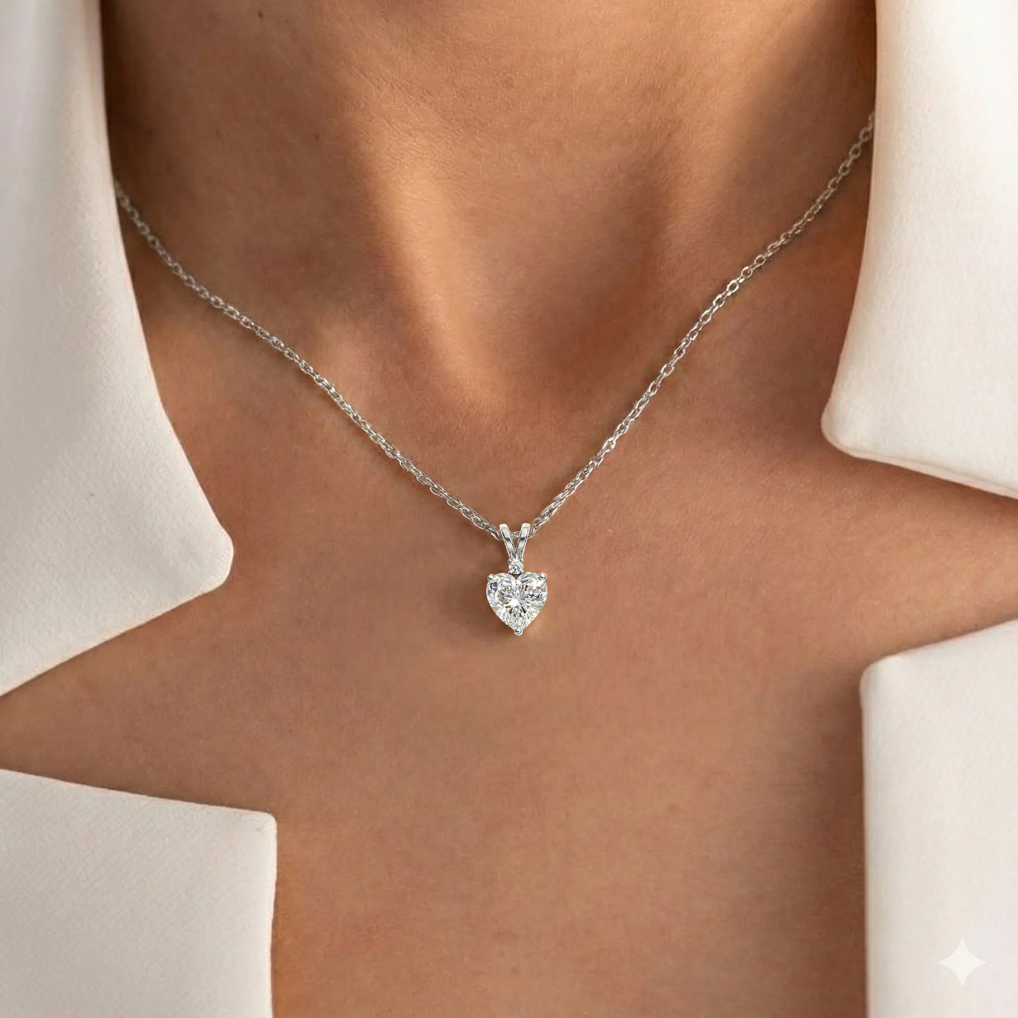 Cubic Zirconia Heart Pendant Necklace in 925 Sterling Silver 1.5ct - Image 6