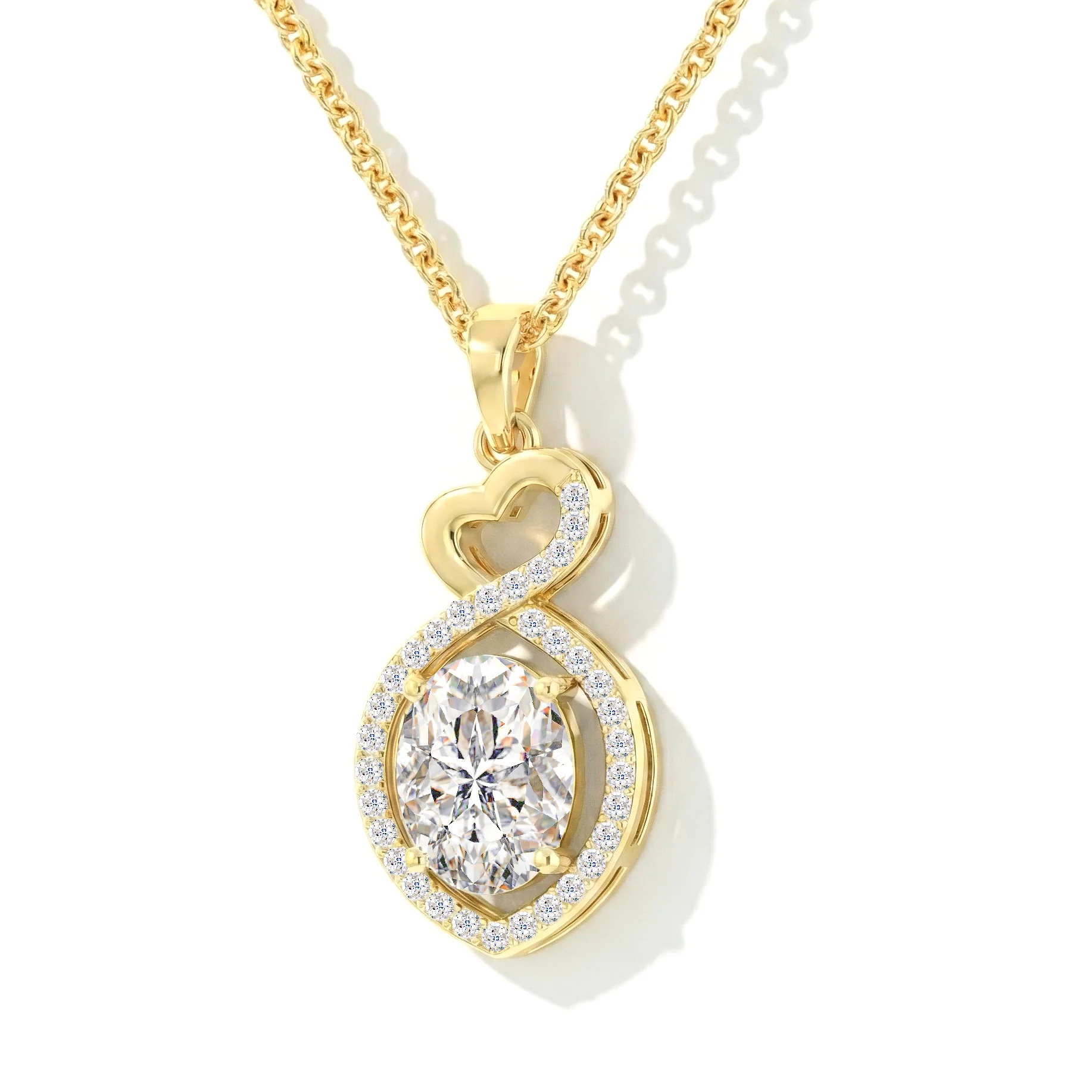 Cubic Zirconia Oval Infinity Twist Heart Pendant Necklace in 925 Sterling Silver 1.2ct - Image 13
