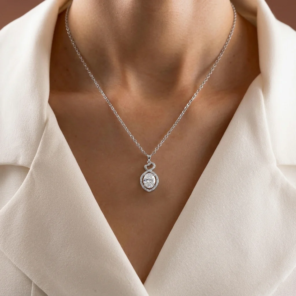 Cubic Zirconia Oval Infinity Twist Heart Pendant Necklace in 925 Sterling Silver 1.2ct - Image 7