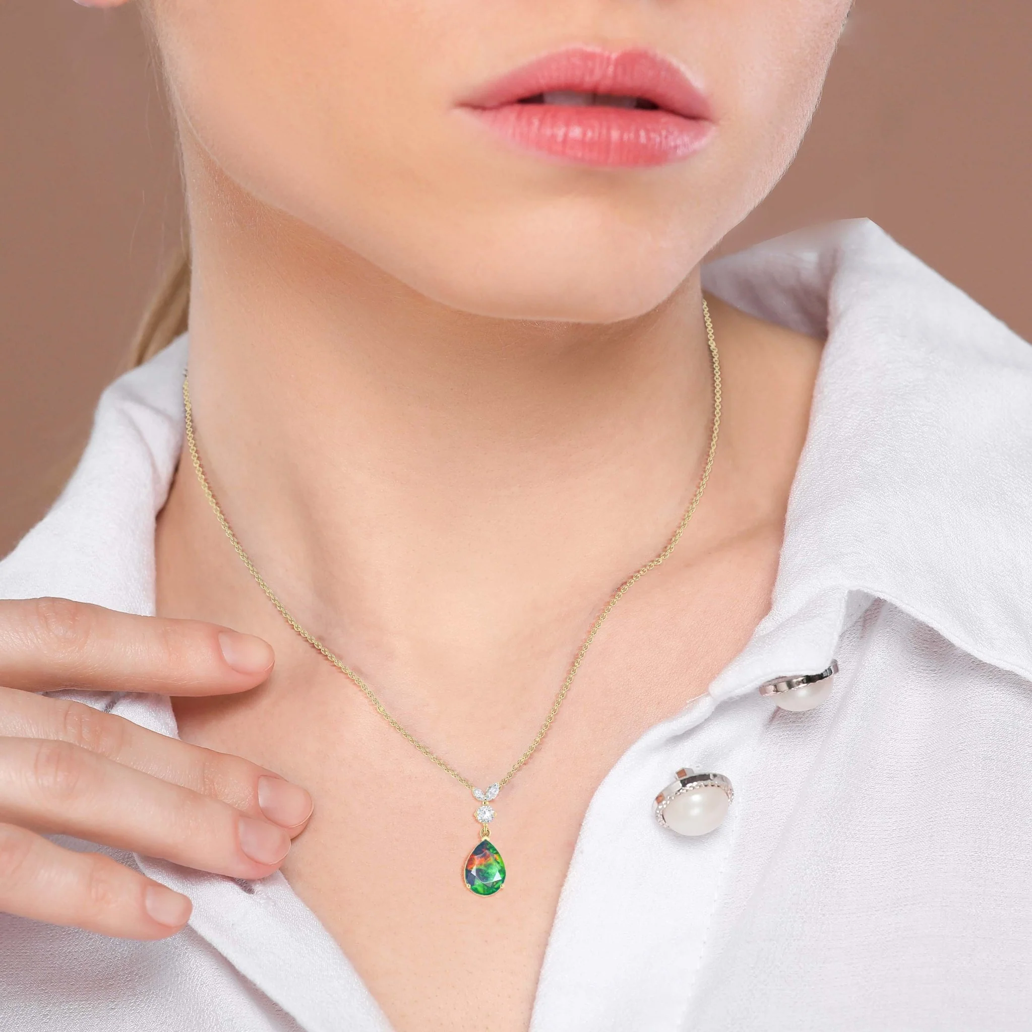 Fire Black Opal Pear Gemstone Pendant - Image 4