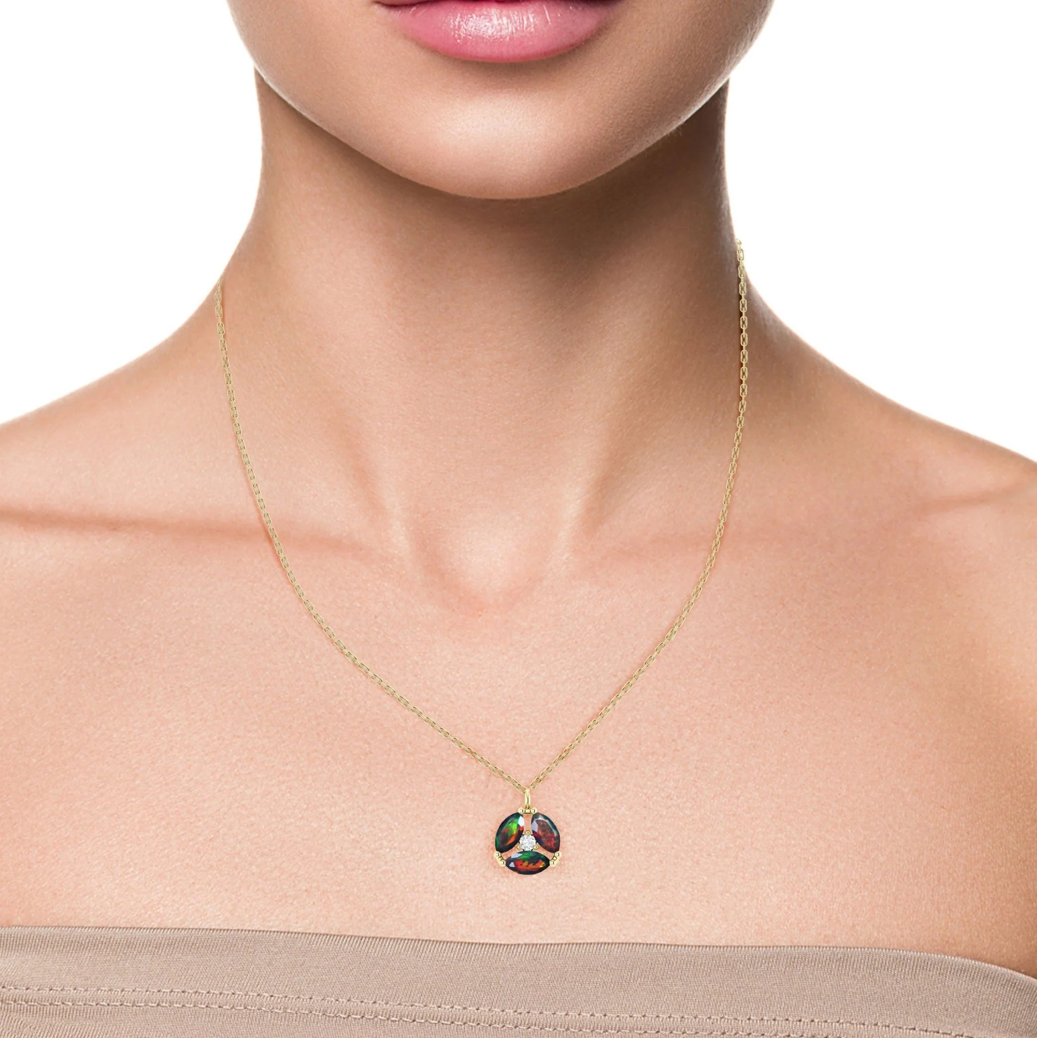 Fire Black Opal Three Stone Round Pendant - Image 3