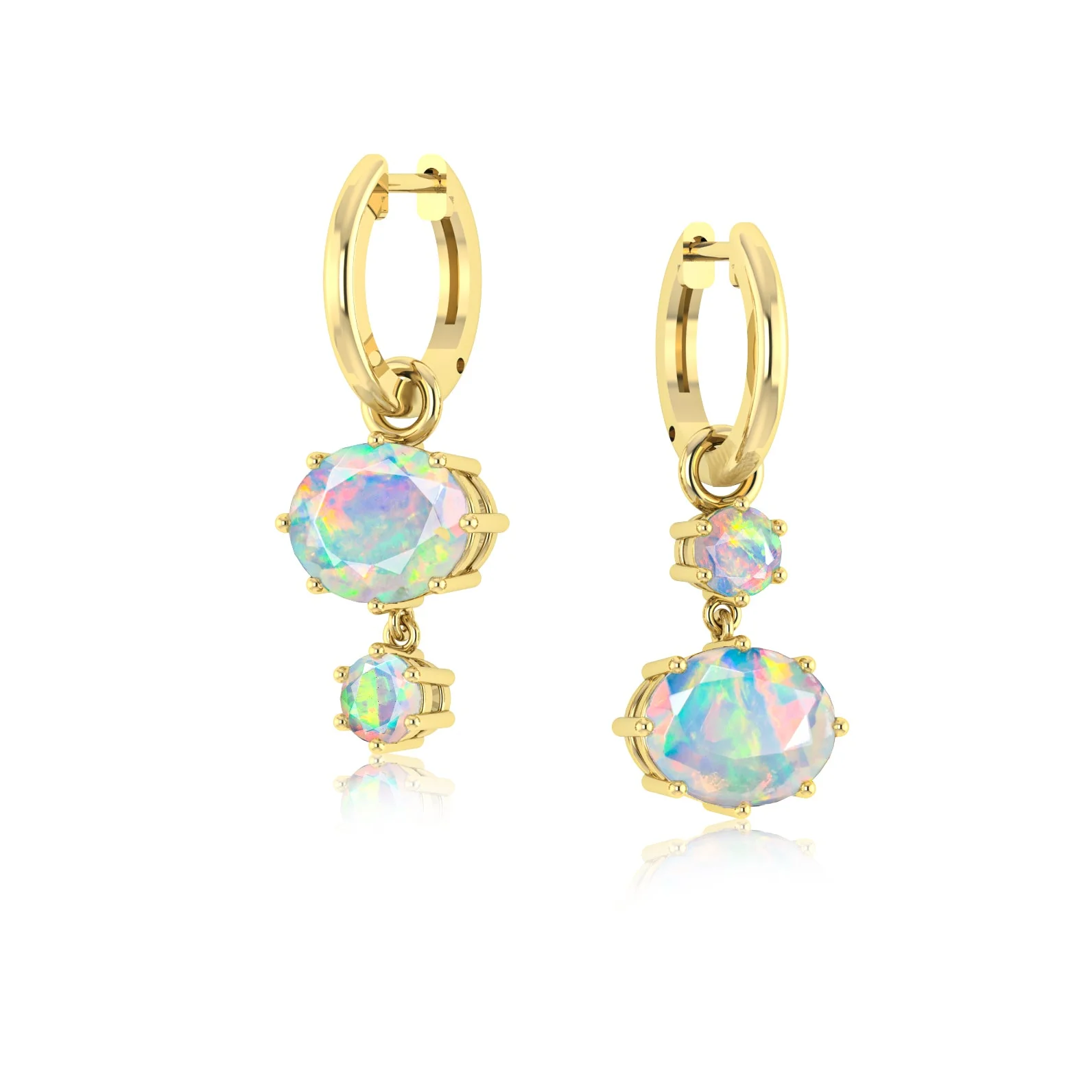 Black Fire Opal Dual Round Stone Hoop Earrings - Image 4