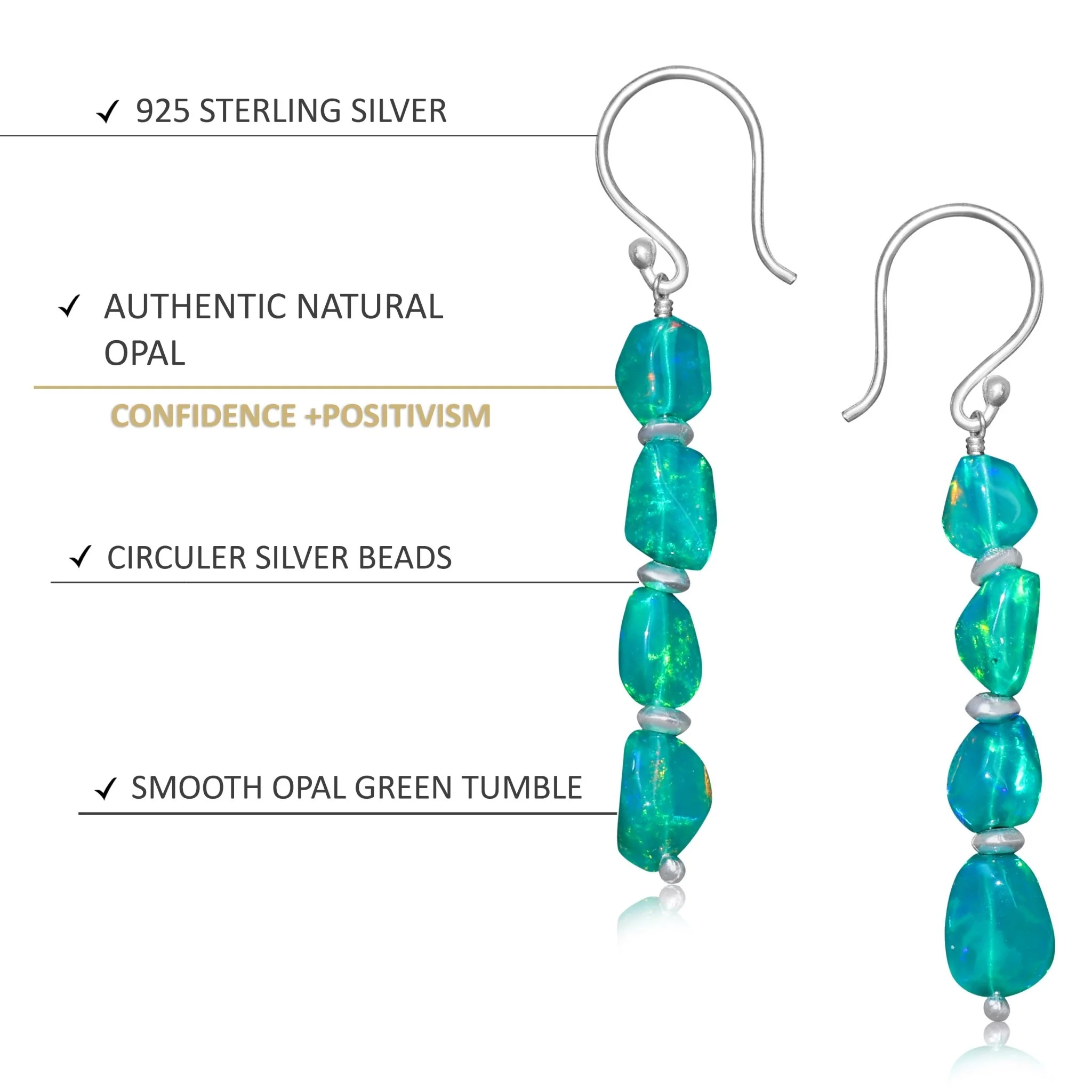 Green Fire opal 925 Sterling silver Earrings - Image 4