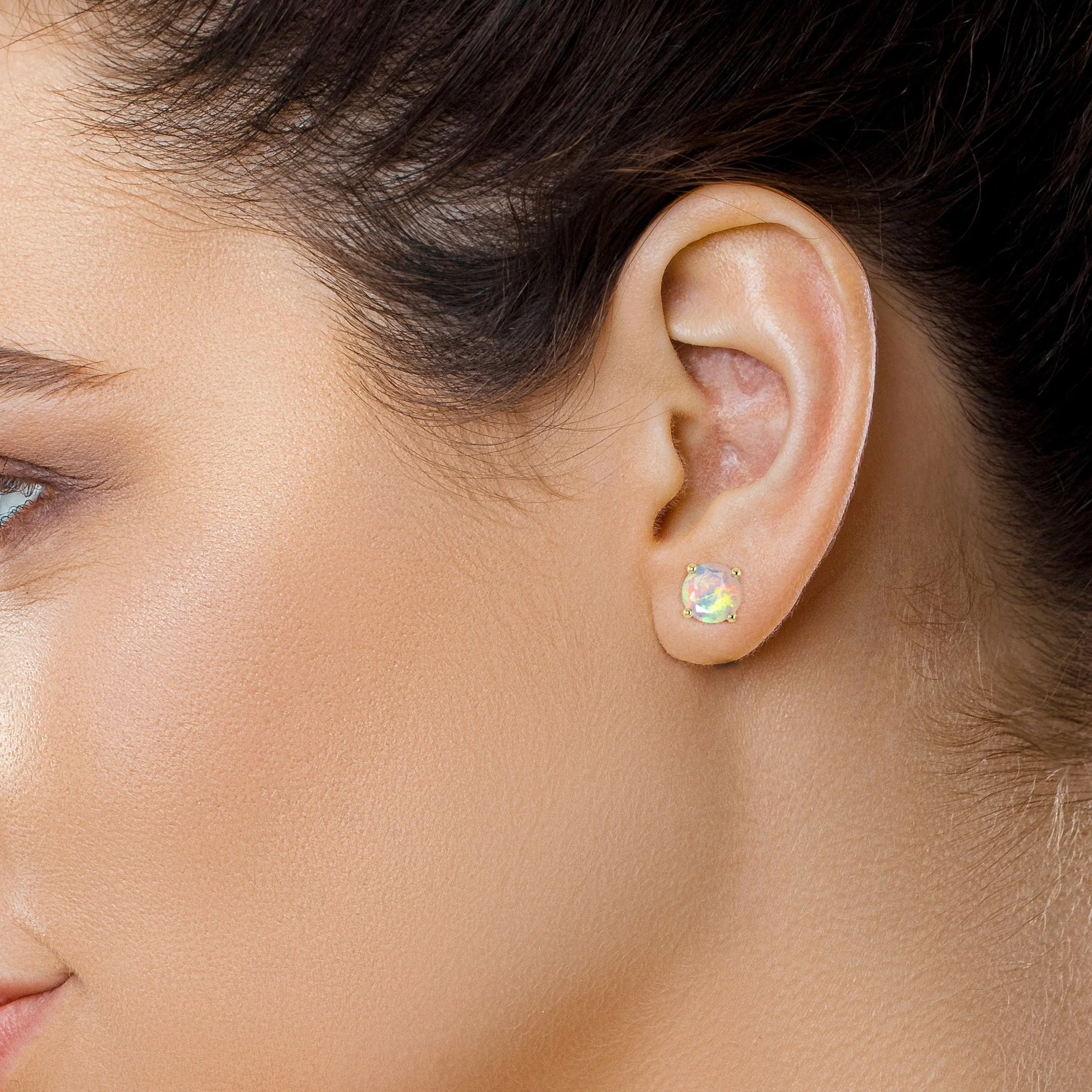 Natural Fire Round Opal Stud Earring - Image 5