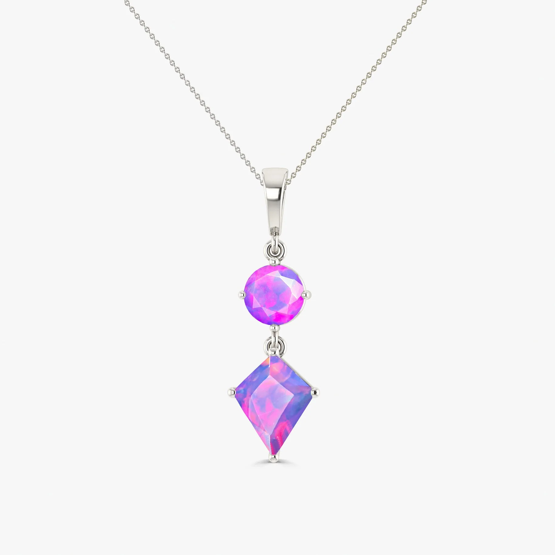 Kite and Round Fire Ethiopian opal pendant Gold chain necklace - Image 11