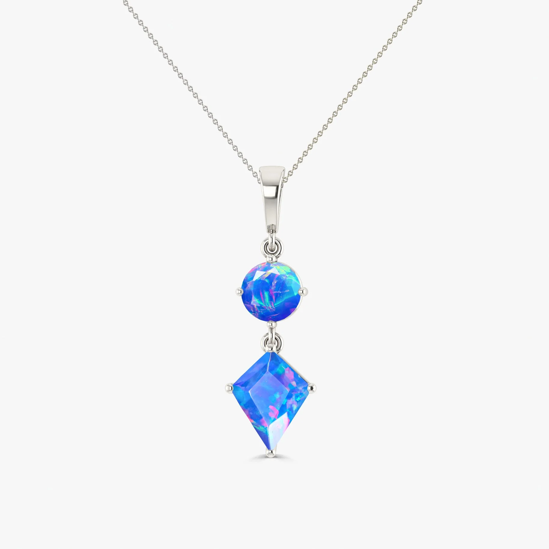 Kite and Round Fire Ethiopian opal pendant Gold chain necklace - Image 19