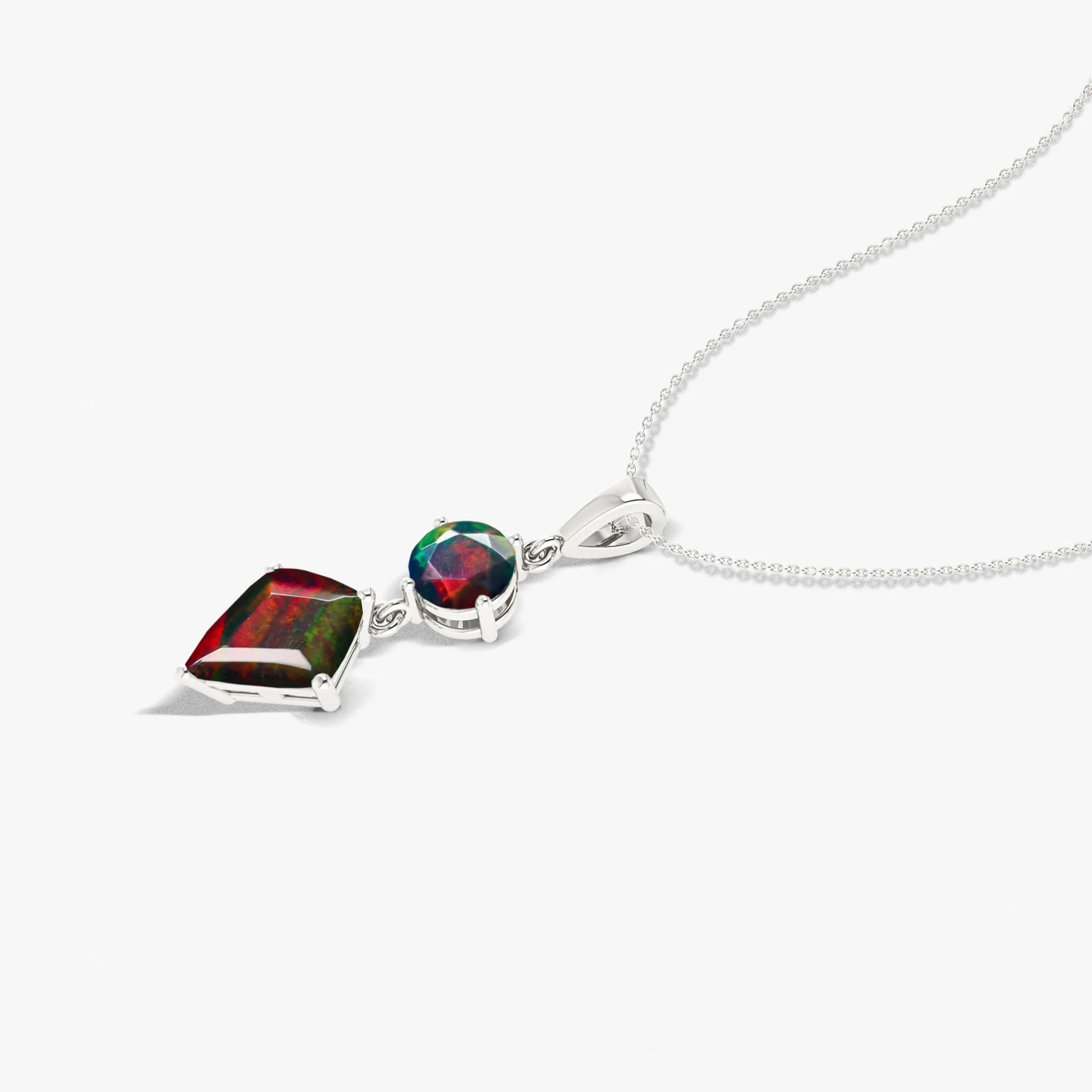 Kite and Round Fire Ethiopian opal pendant Gold chain necklace - Image 4
