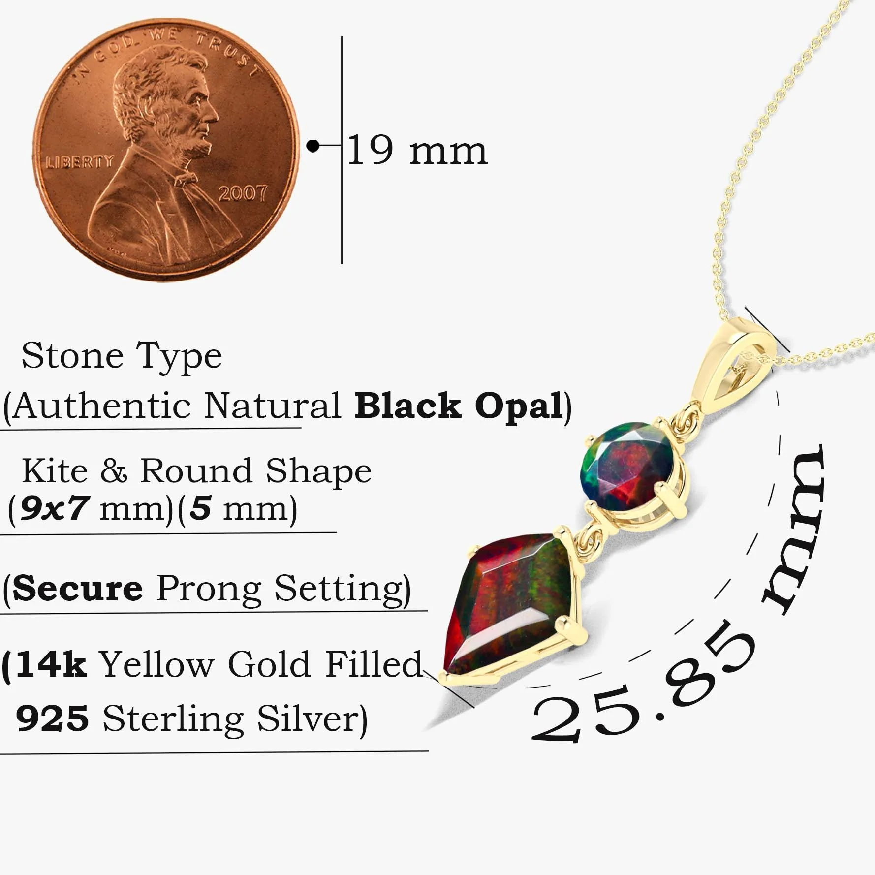 Kite and Round Fire Ethiopian opal pendant Gold chain necklace - Image 8