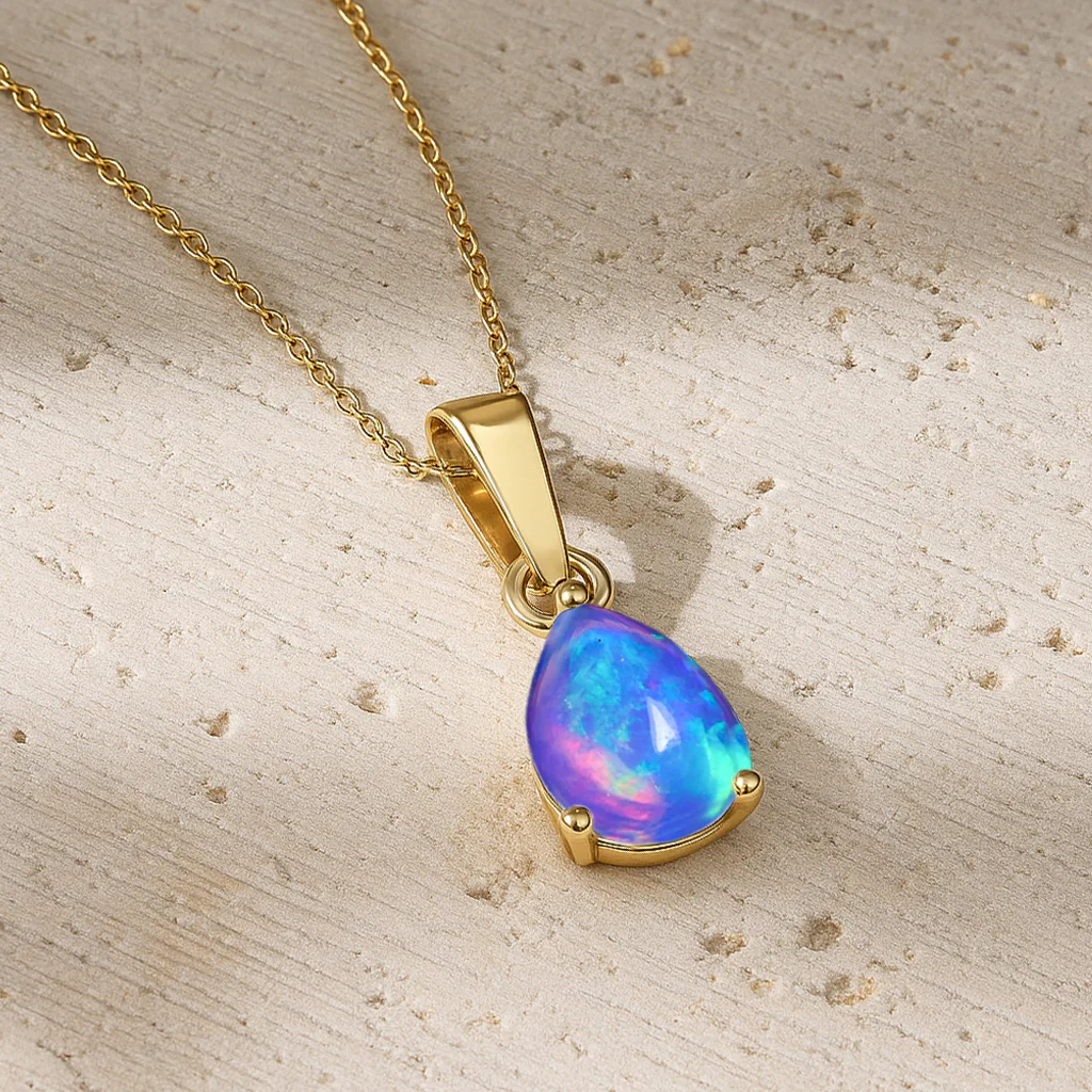 Lavender Opal Pear Solitaire Teardrop Pendant Necklace in 925 Sterling Silver 1.20ct - Image 10