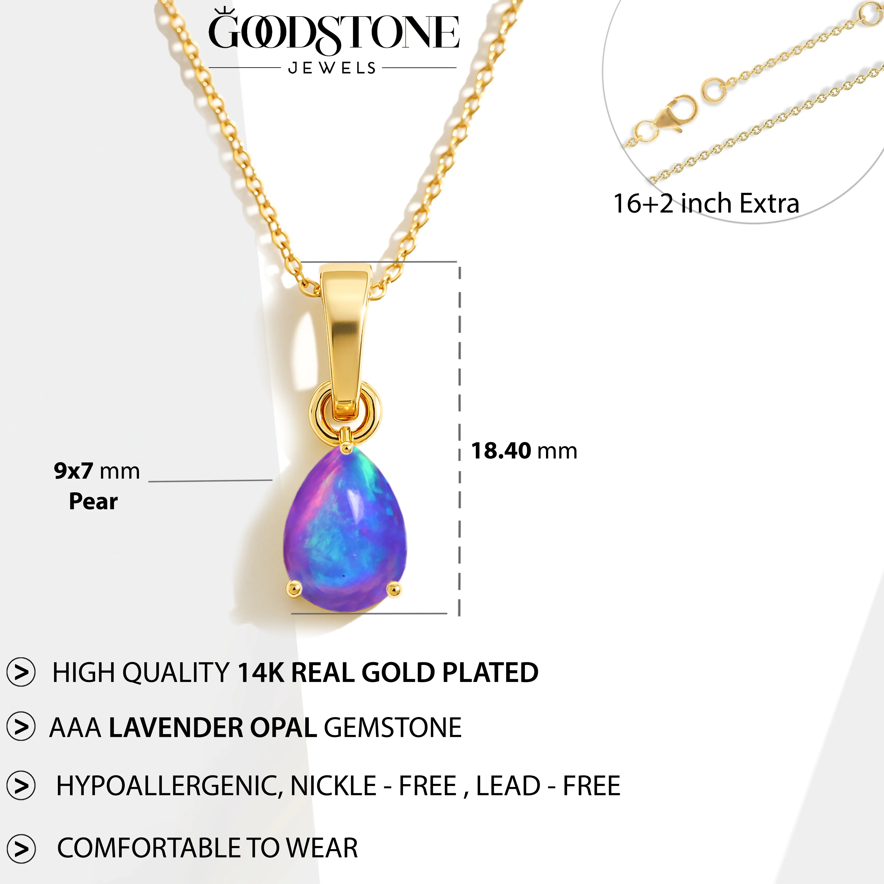 Lavender Opal Pear Solitaire Teardrop Pendant Necklace in 925 Sterling Silver 1.20ct - Image 11
