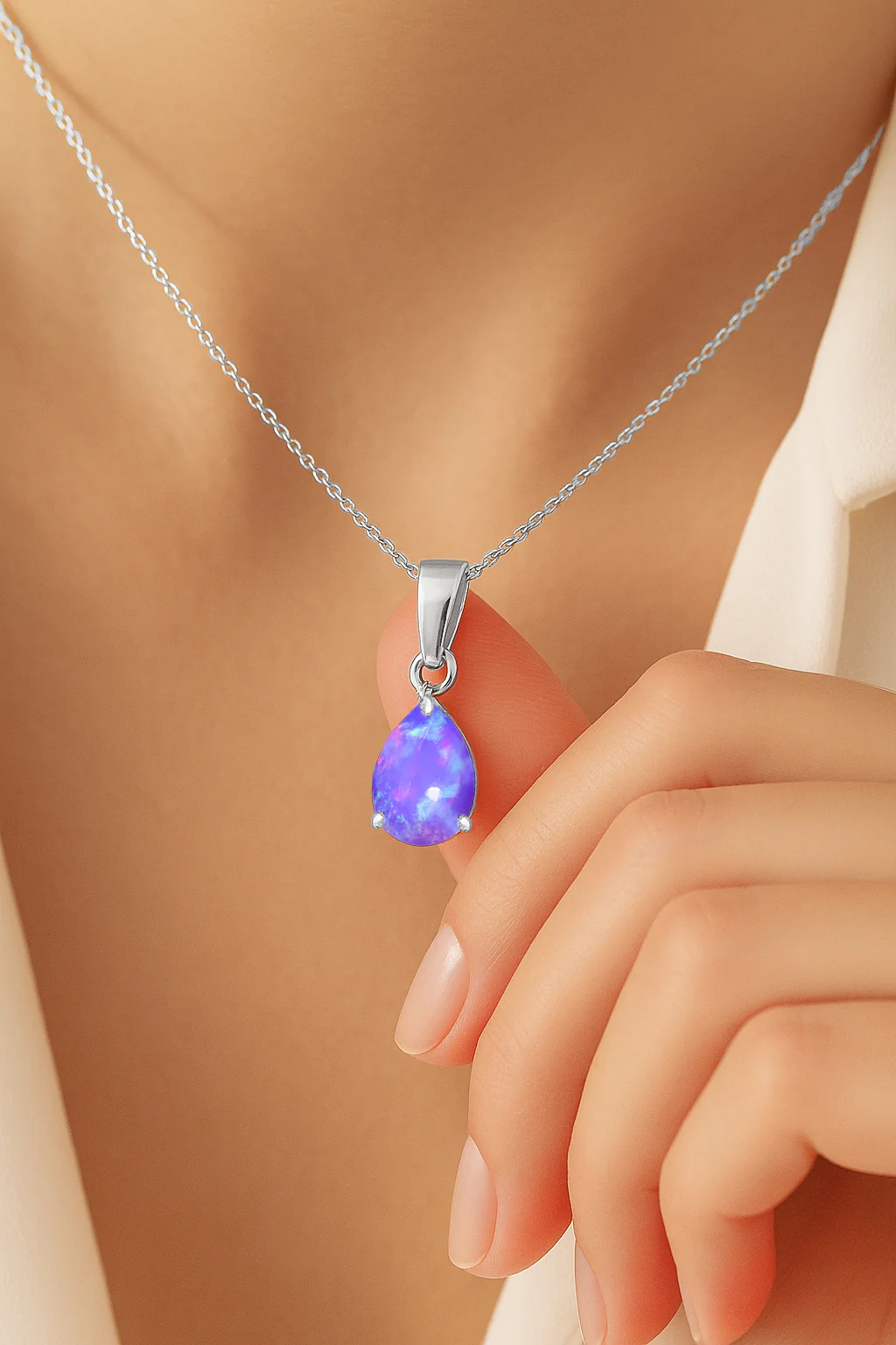 Lavender Opal Pear Solitaire Teardrop Pendant Necklace in 925 Sterling Silver 1.20ct - Image 12