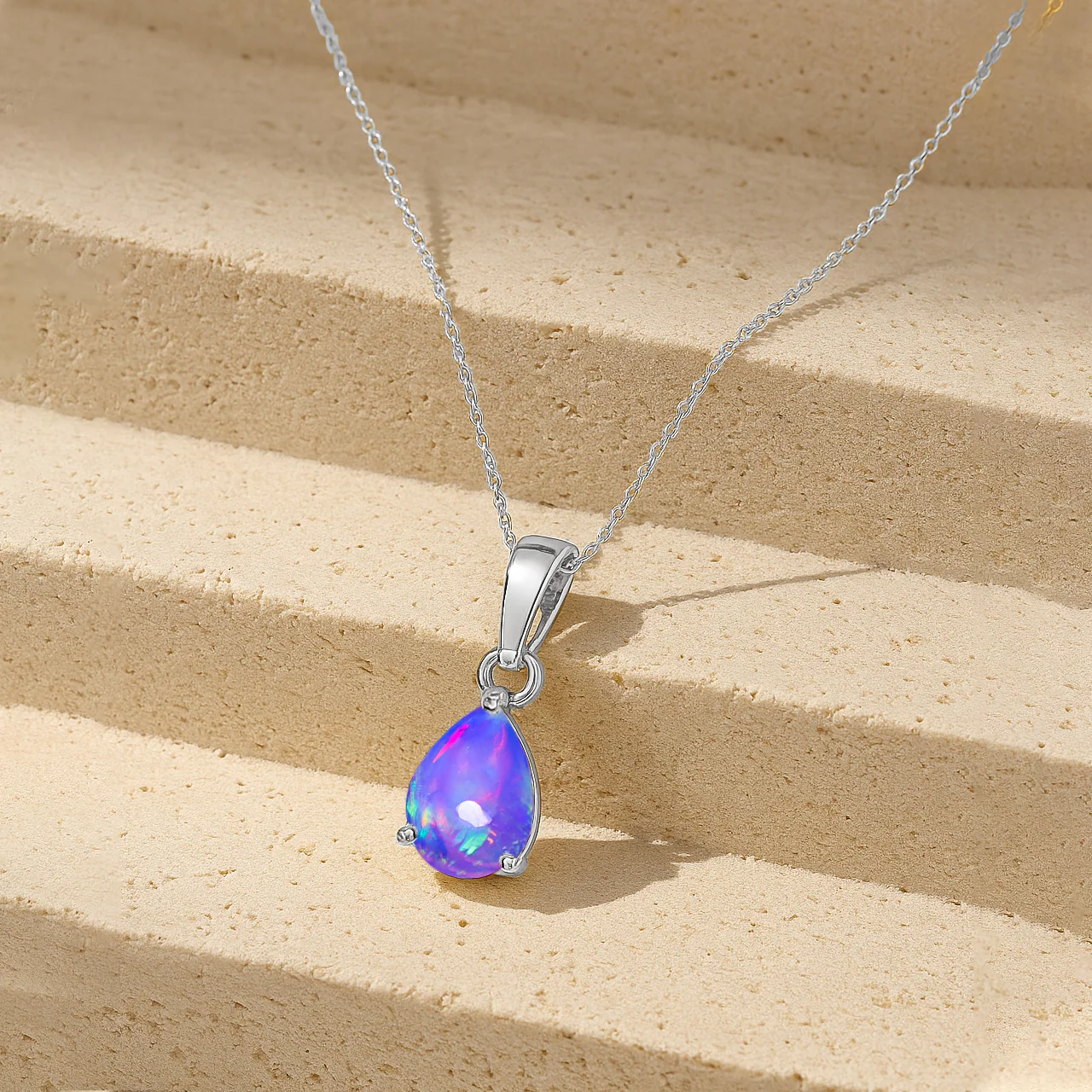 Lavender Opal Pear Solitaire Teardrop Pendant Necklace in 925 Sterling Silver 1.20ct - Image 3