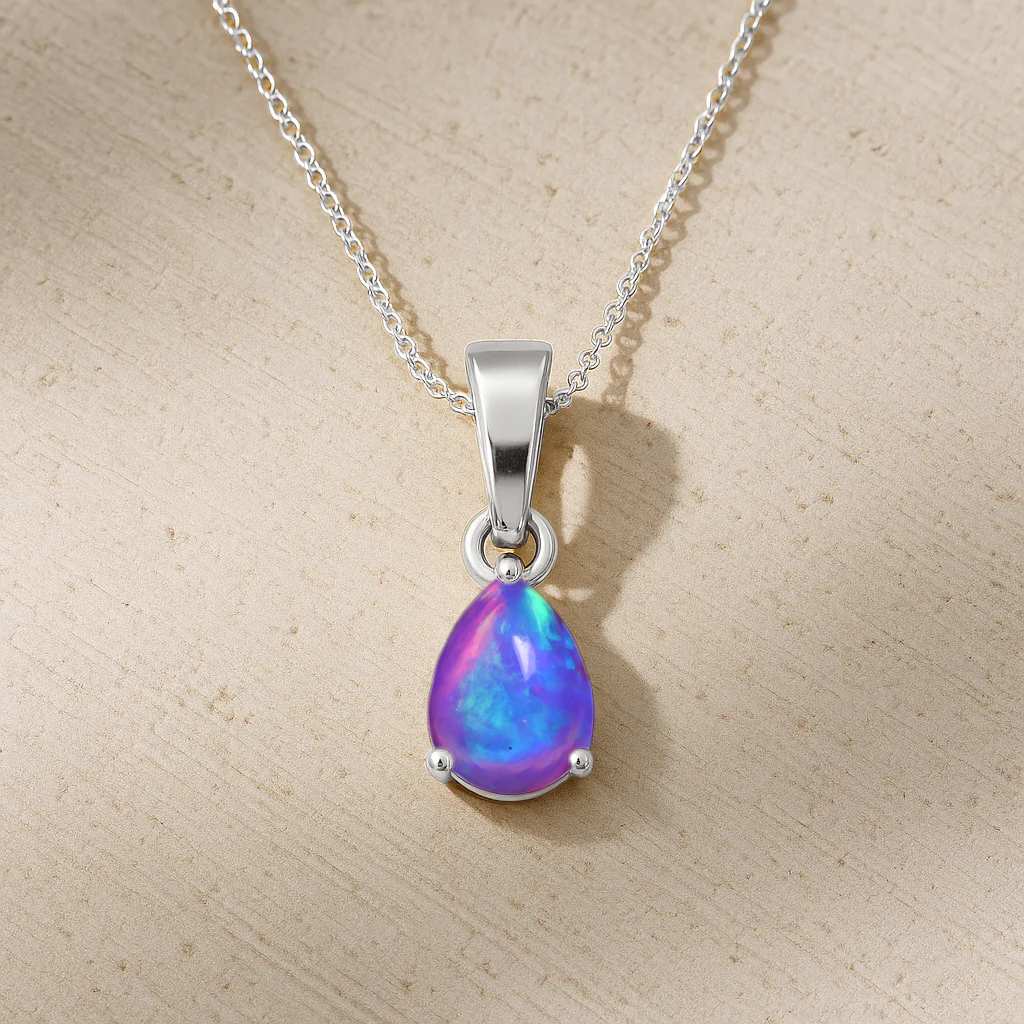 Lavender Opal Pear Solitaire Teardrop Pendant Necklace in 925 Sterling Silver 1.20ct - Image 4