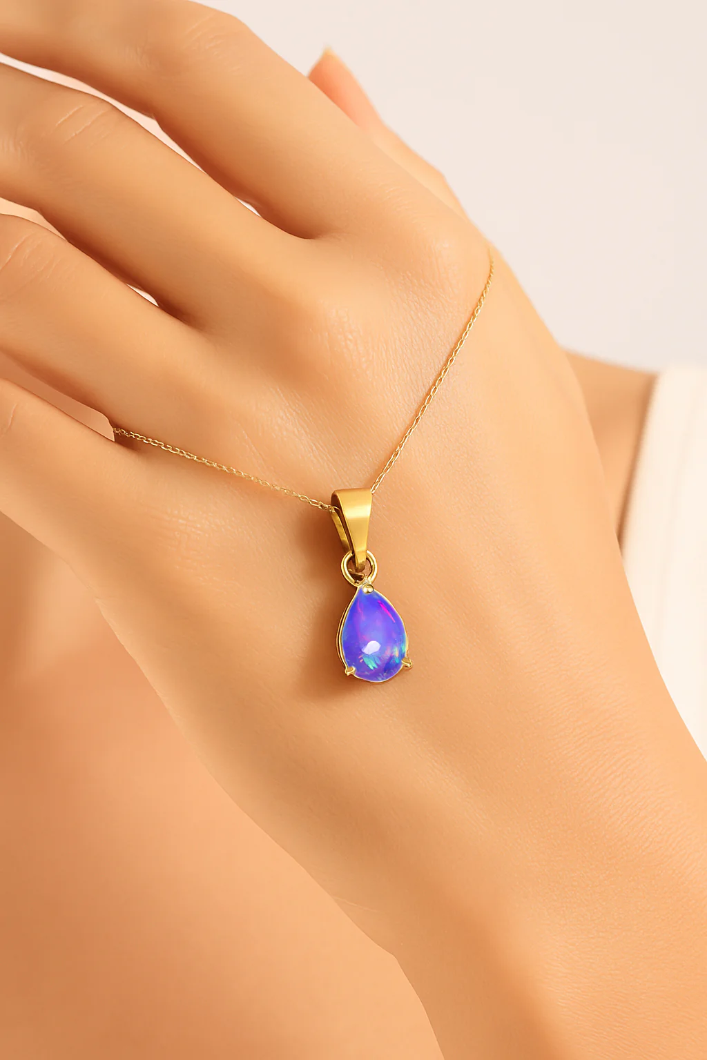 Lavender Opal Pear Solitaire Teardrop Pendant Necklace in 925 Sterling Silver 1.20ct - Image 7