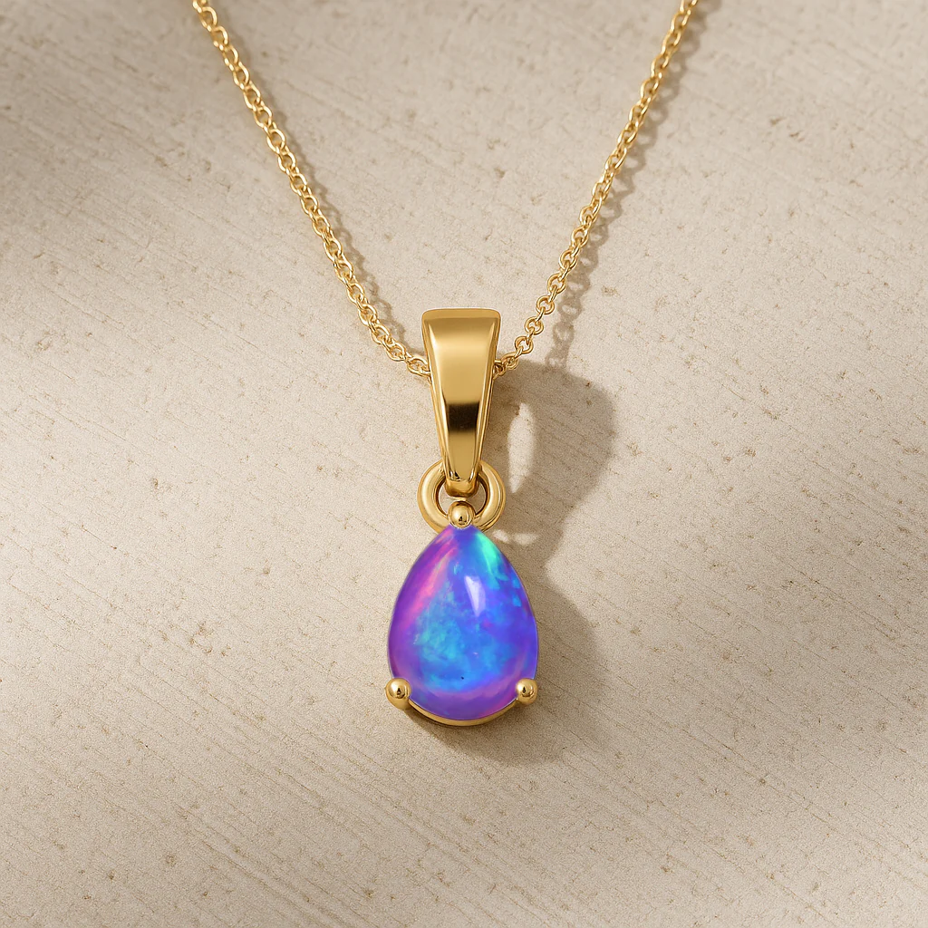 Lavender Opal Pear Solitaire Teardrop Pendant Necklace in 925 Sterling Silver 1.20ct - Image 9