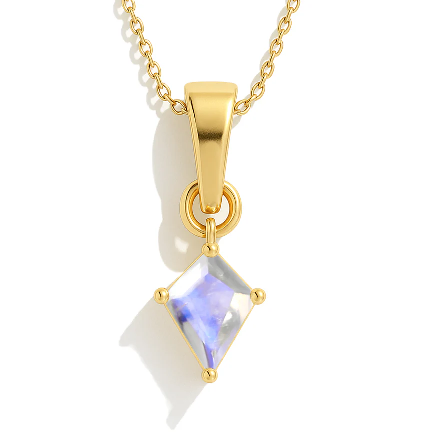 Moonstone Kite Solitaire Pendant Necklace in 925 Sterling Silver 7x9mm Stone 1.40ct - Image 5