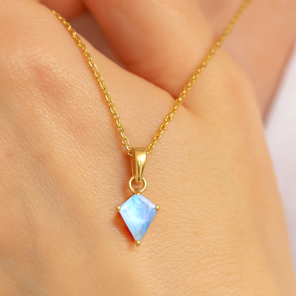 Moonstone Kite Solitaire Pendant Necklace in 925 Sterling Silver 7x9mm Stone 1.40ct - Image 7