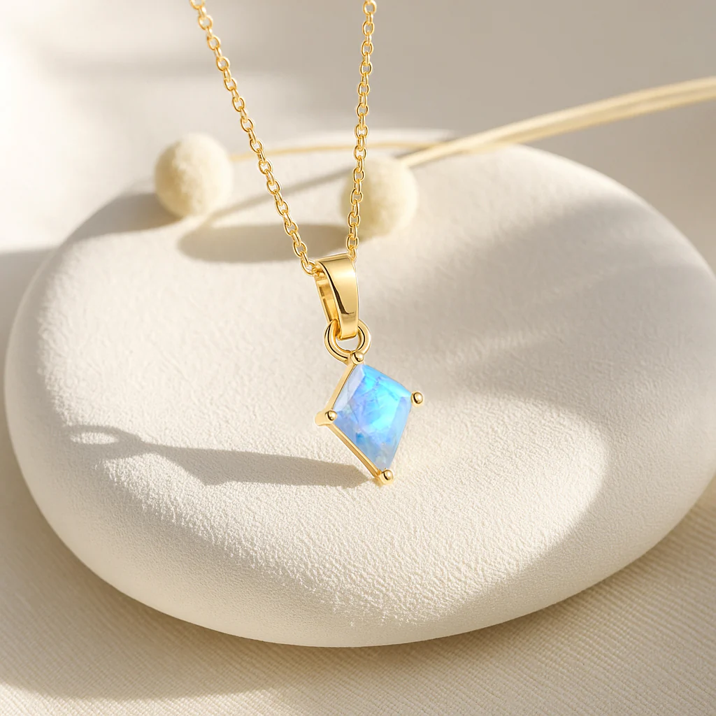 Moonstone Kite Solitaire Pendant Necklace in 925 Sterling Silver 7x9mm Stone 1.40ct - Image 8