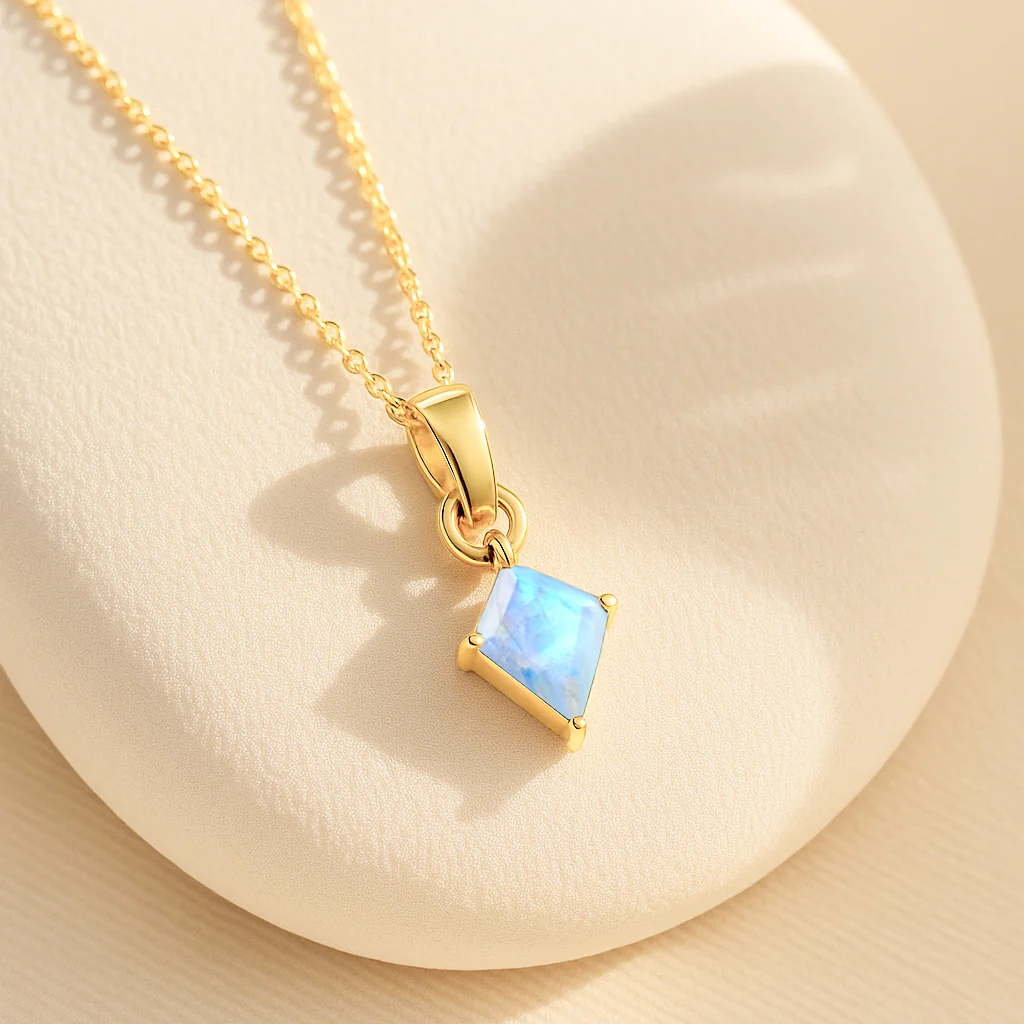 Moonstone Kite Solitaire Pendant Necklace in 925 Sterling Silver 7x9mm Stone 1.40ct - Image 9