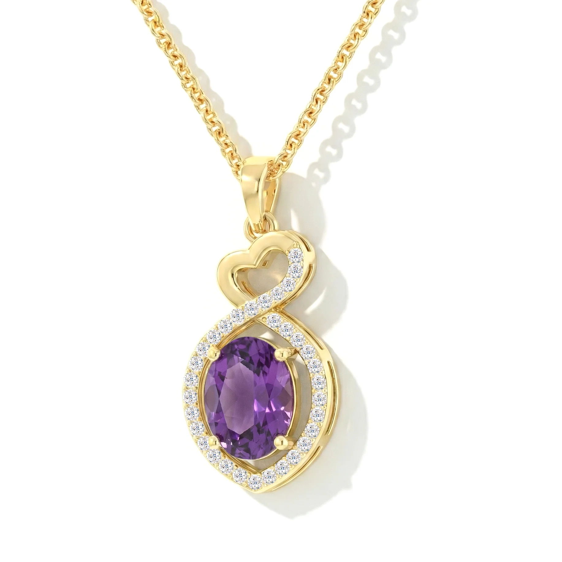 Amethyst Oval Infinity Twist Heart Pendant Necklace in 925 Sterling Silver 1.2ct - Image 14