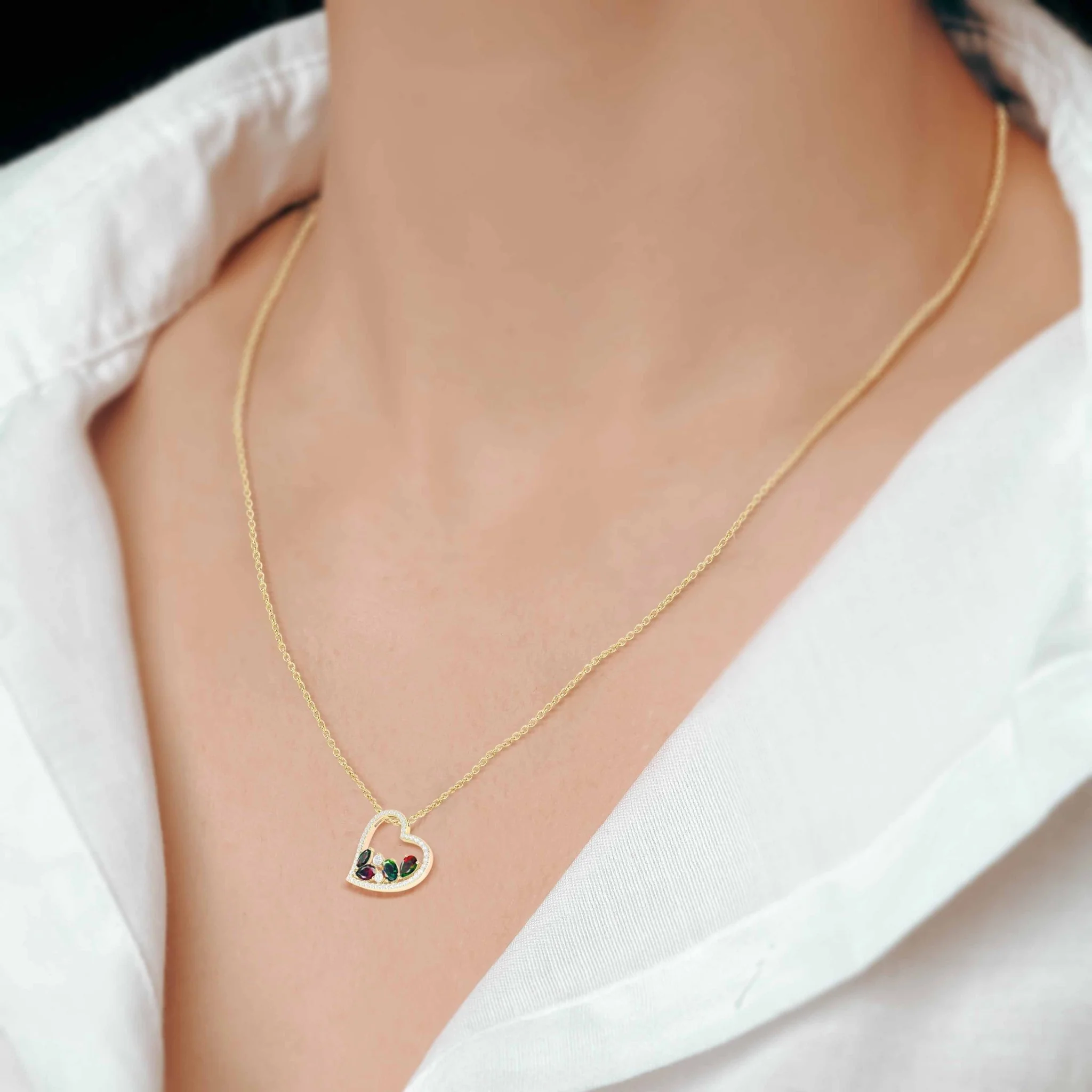 Natural Black Opal 4 Stone Heart Chain Pendant Necklace - Image 3