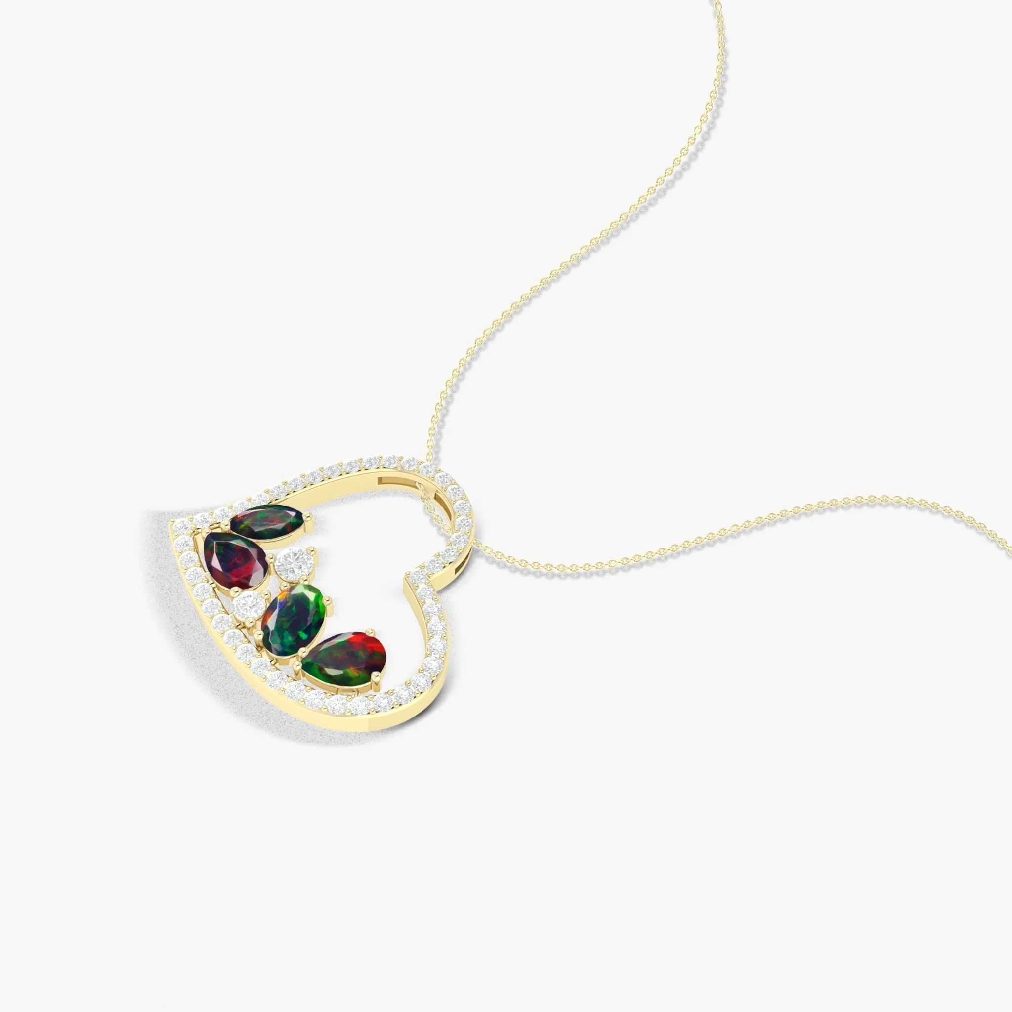 Natural Black Opal 4 Stone Heart Chain Pendant Necklace - Image 4