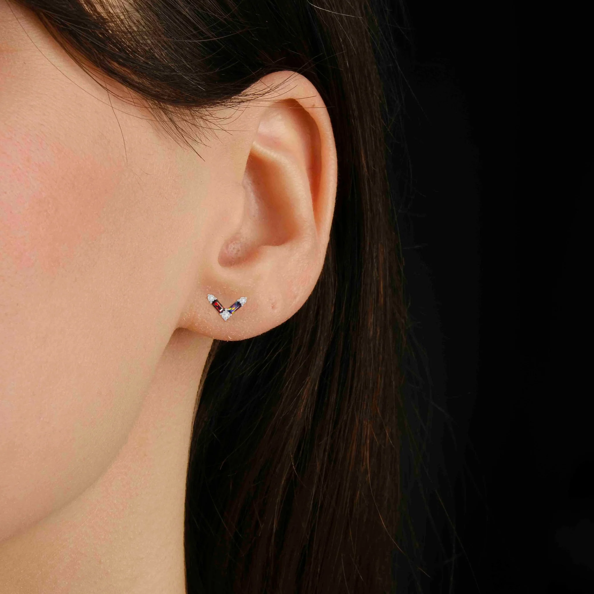 Natural Black Opal AV Style Stud Earrings - Image 3