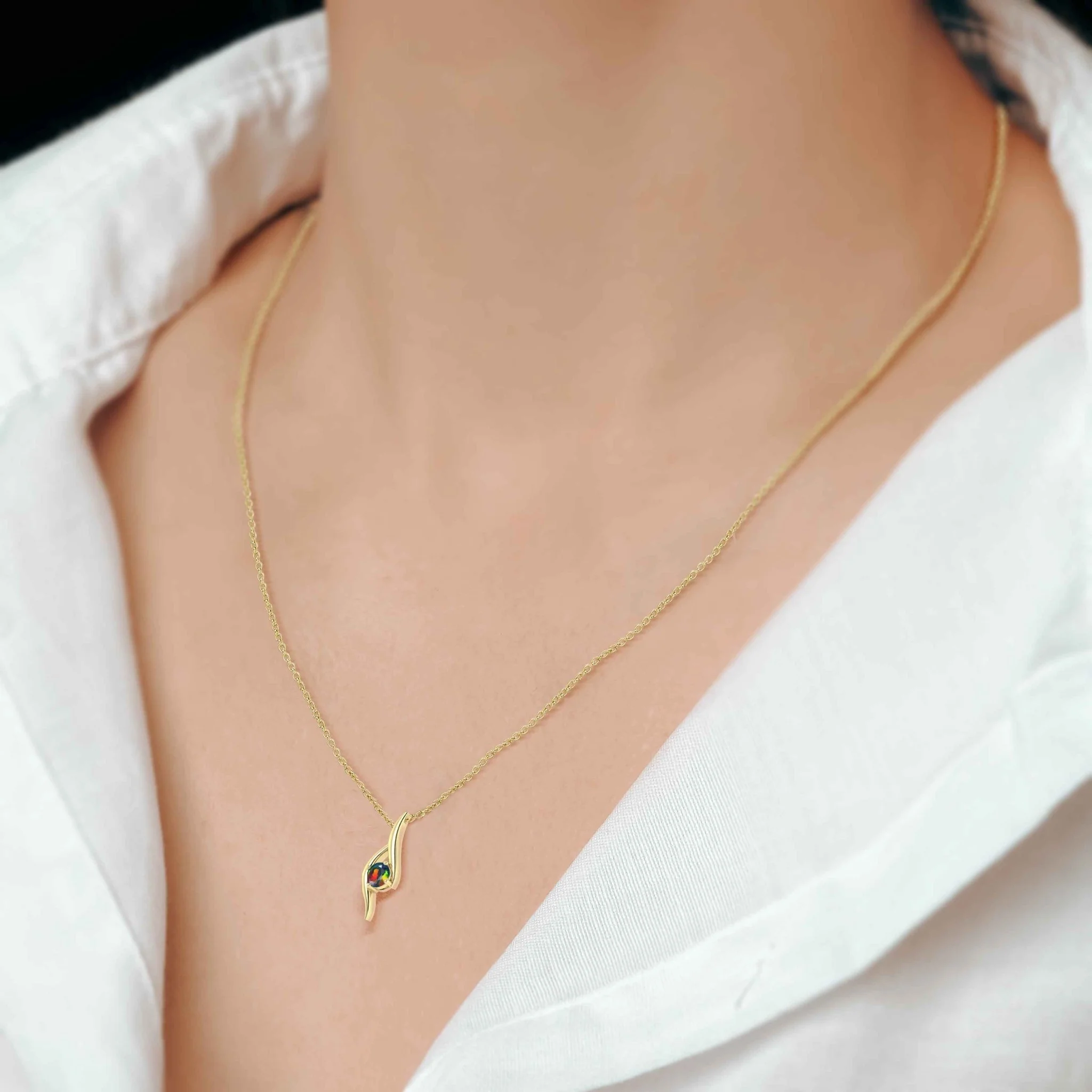 Natural Black Opal Bypass Pendant Chain Necklace - Image 3