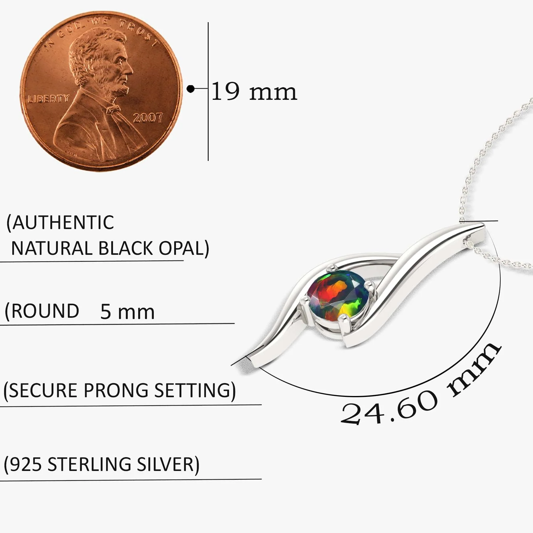 Natural Black Opal Bypass Pendant Chain Necklace - Image 5