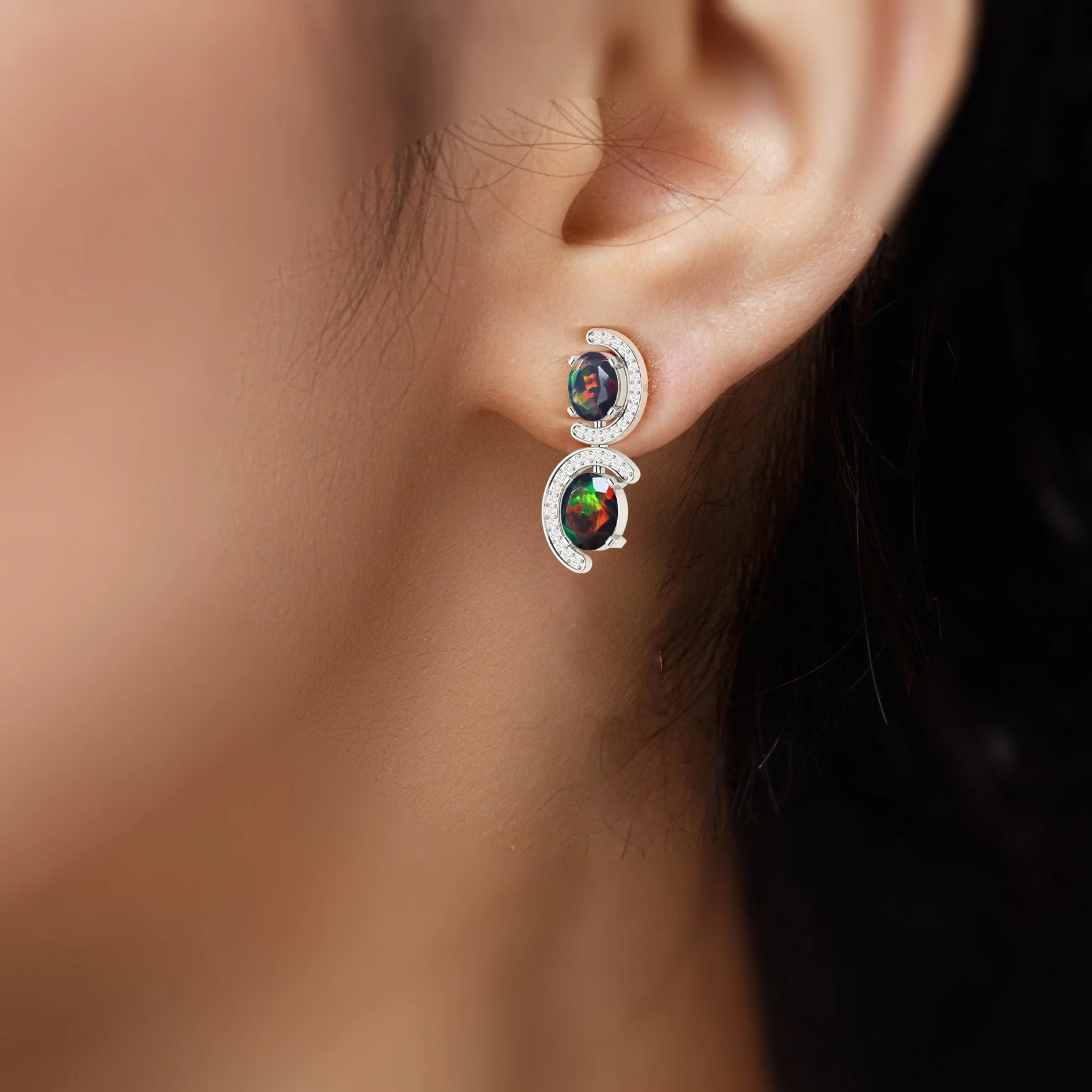 Natural Black Opal 'C' Shape Stud Earrings - Image 3