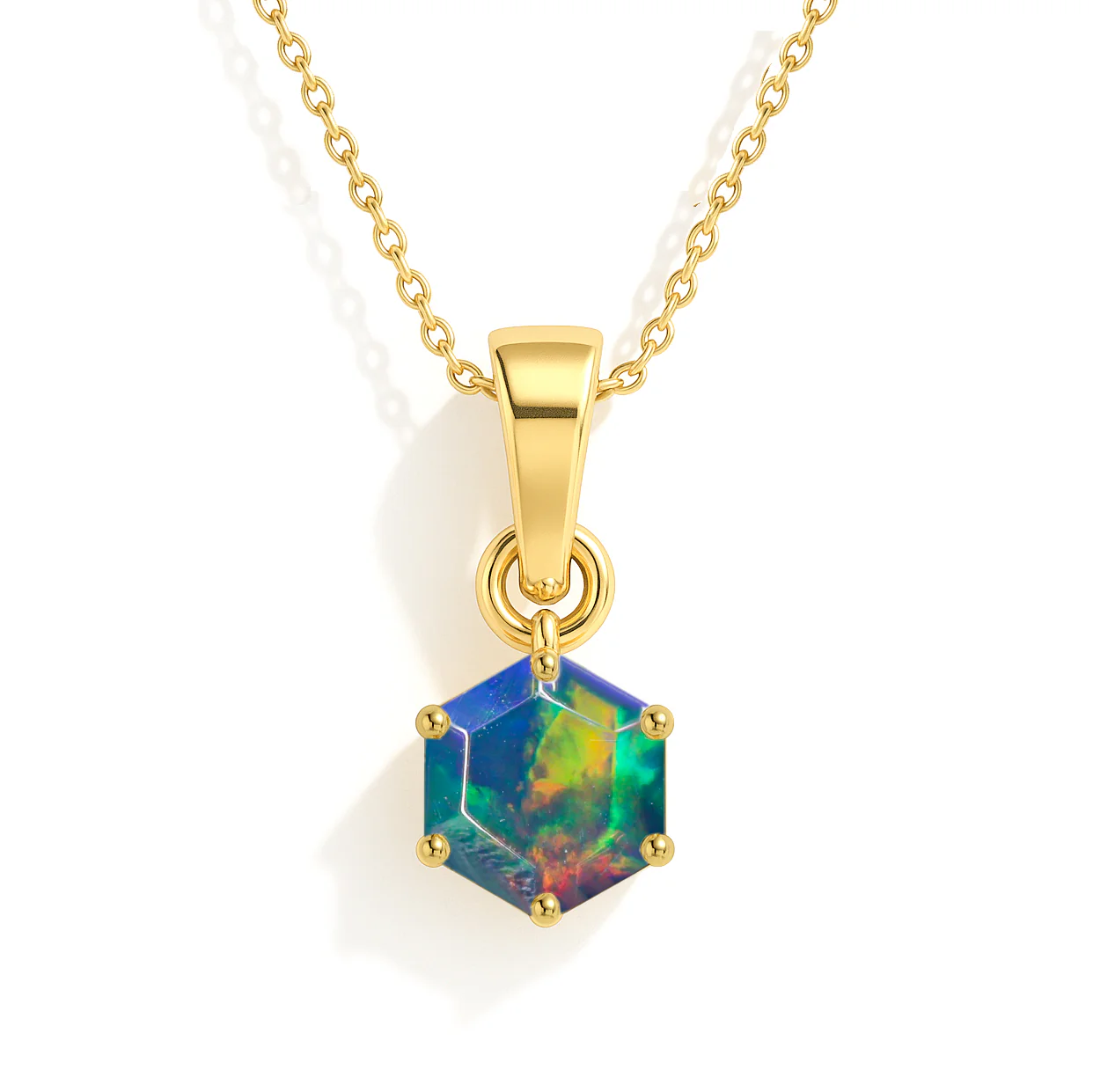 Natural Black Opal Hexagon Solitaire Pendant Necklace in 925 Sterling Silver 1.20ct - Image 4