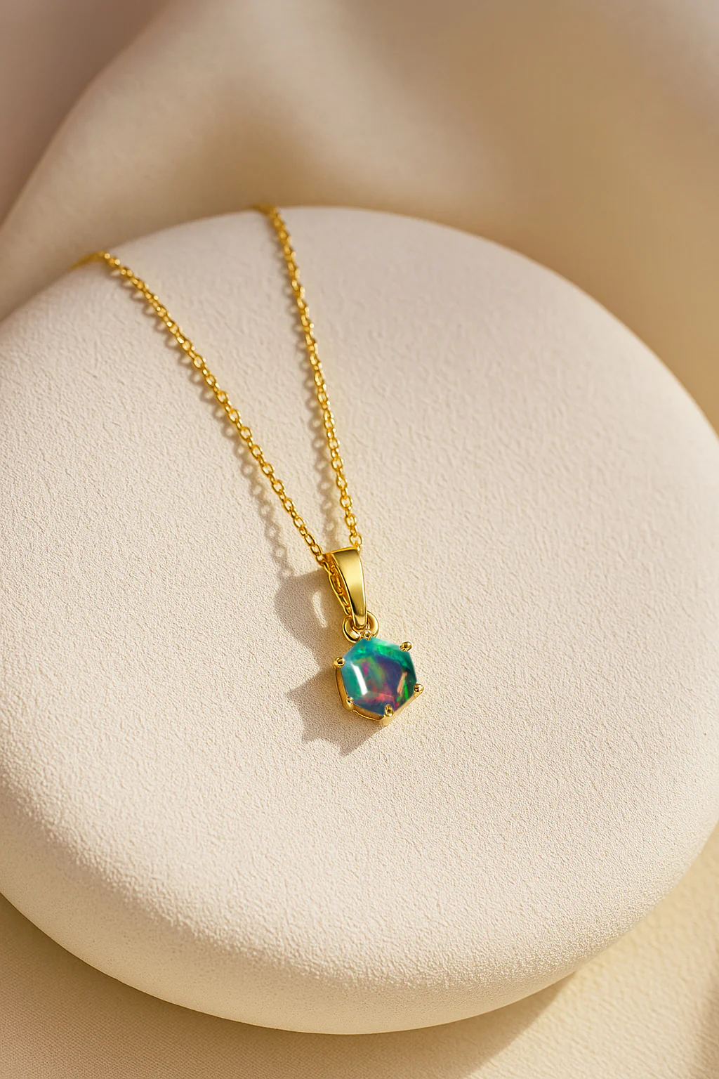 Natural Black Opal Hexagon Solitaire Pendant Necklace in 925 Sterling Silver 1.20ct - Image 7