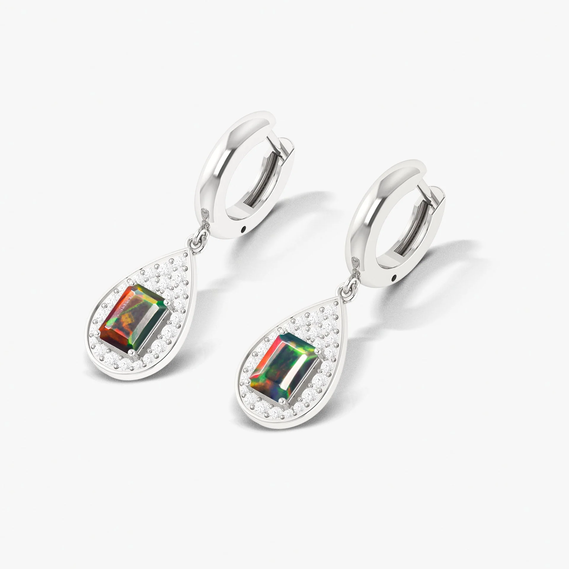 Natural Black Opal Hoop Tear Drop Earrings - Image 4