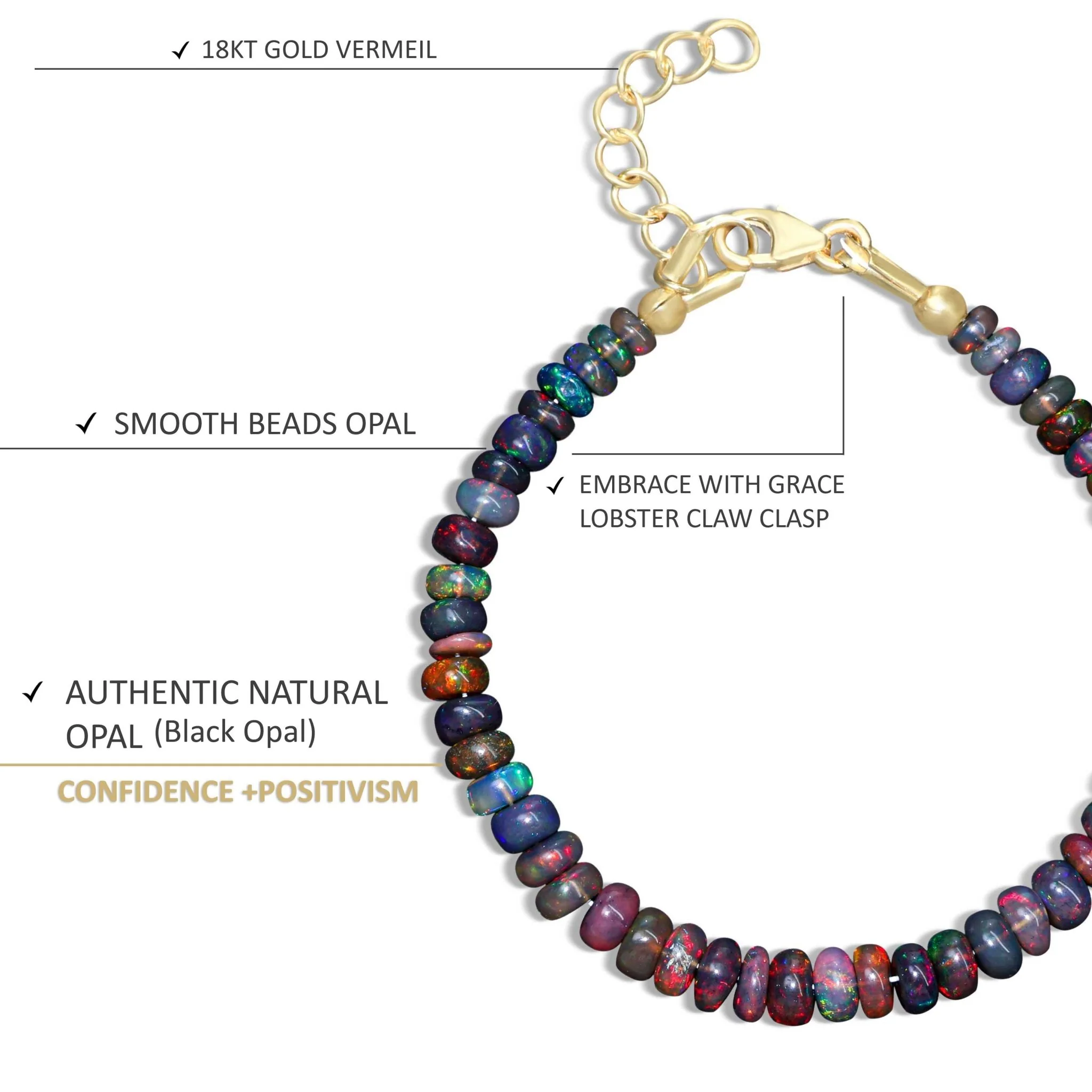 Natural Black Opal Plain Beaded Bracelet Handmade Jewelry - Image 5