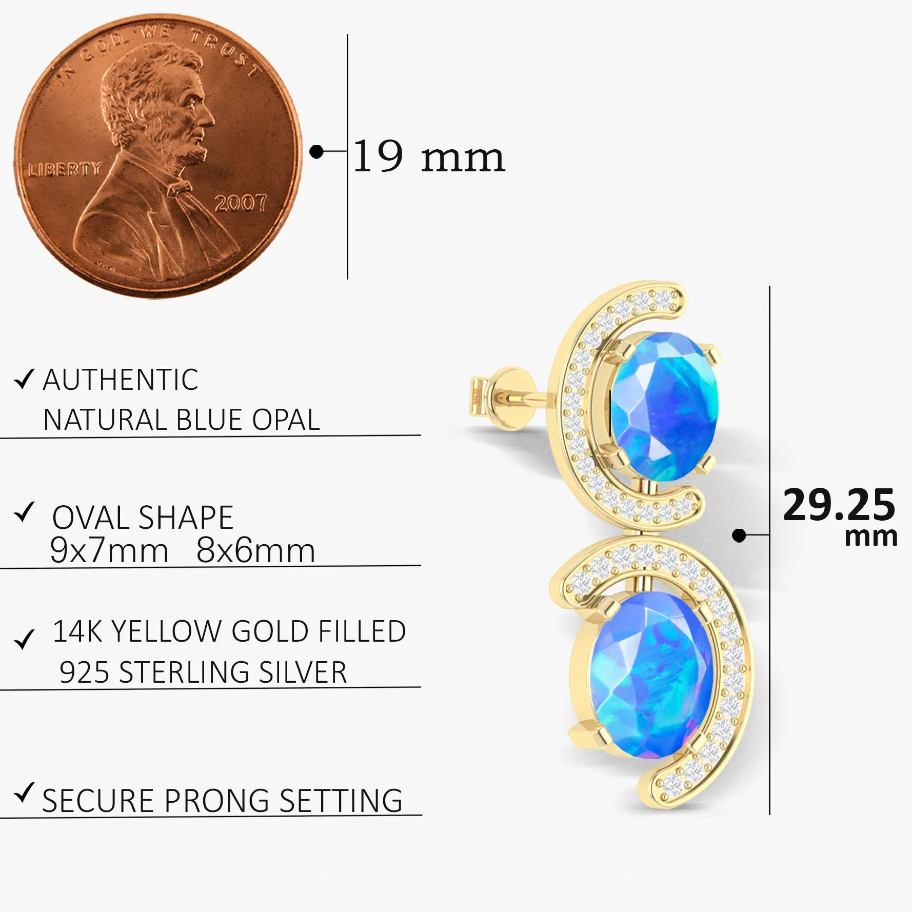 Natural Blue Opal 'C' Shape Stud Earrings - Image 5