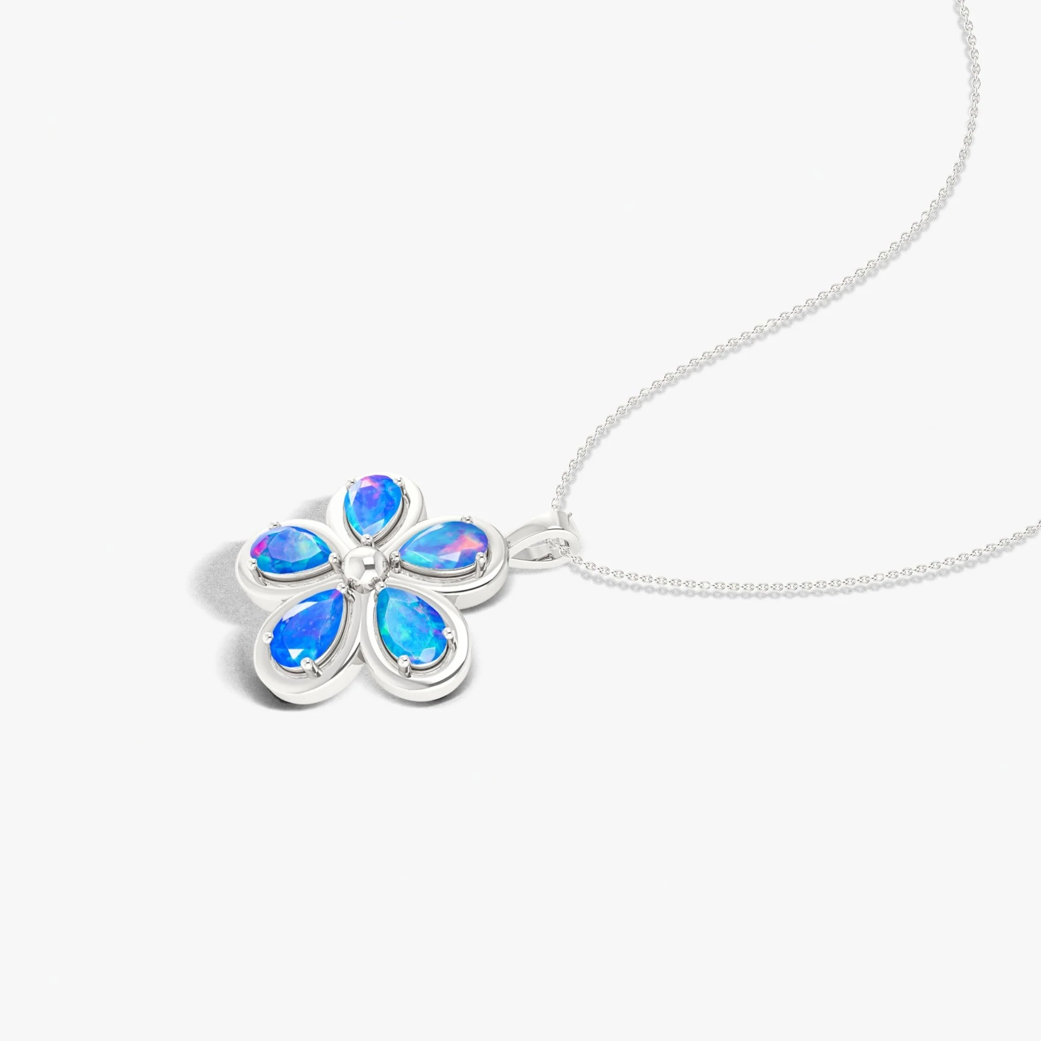 Natural Blue Opal Flower Style Pendant Chain Necklace - Image 4