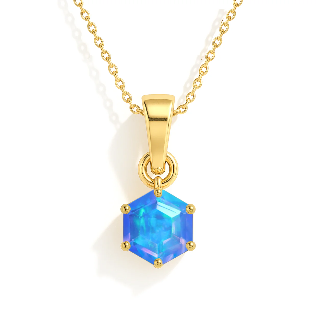 Natural Blue Opal Hexagon Solitaire Pendant Necklace in 925 Sterling Silver 1.20ct - Image 5