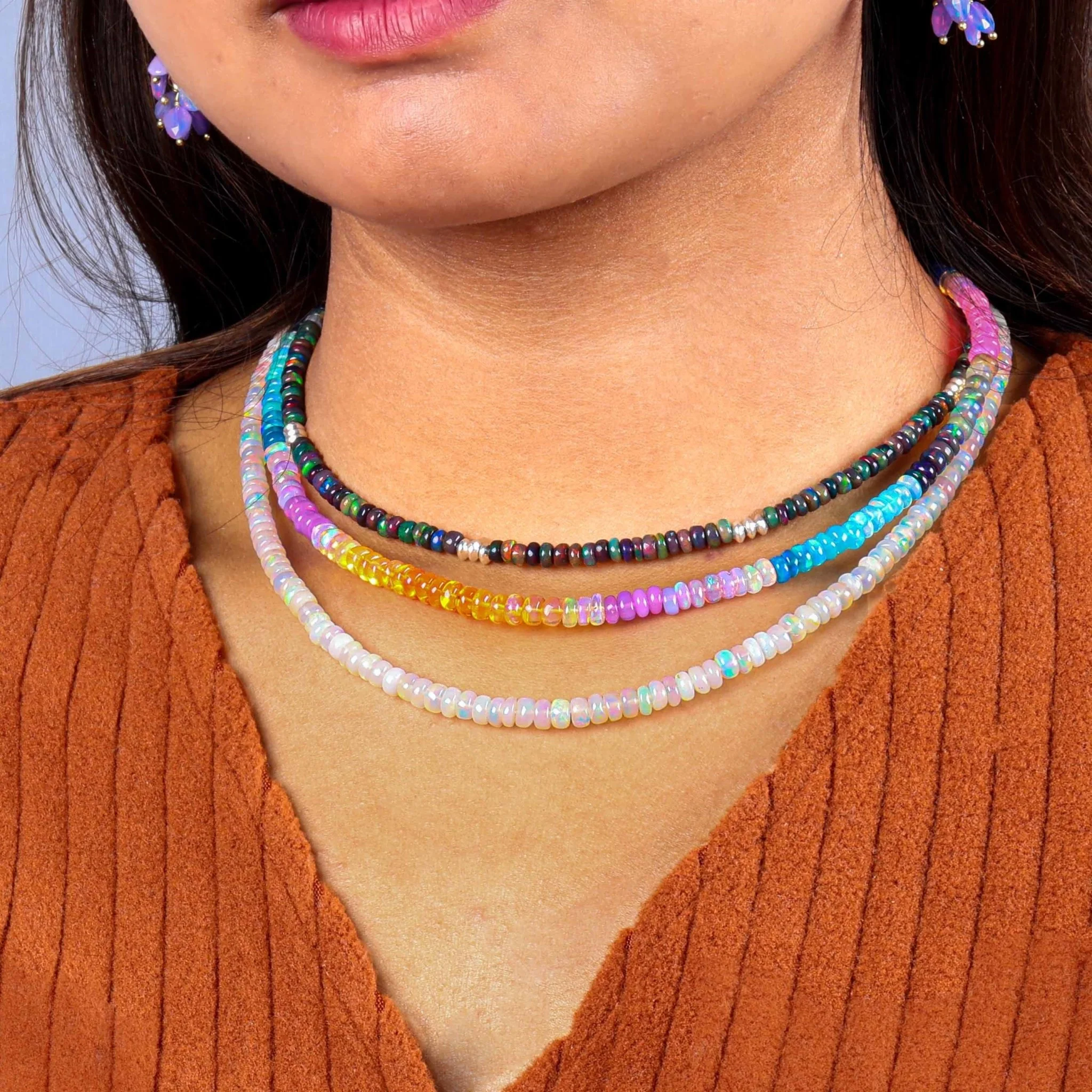 Natural Fire Multi Opal Beaded Necklace - Image 4