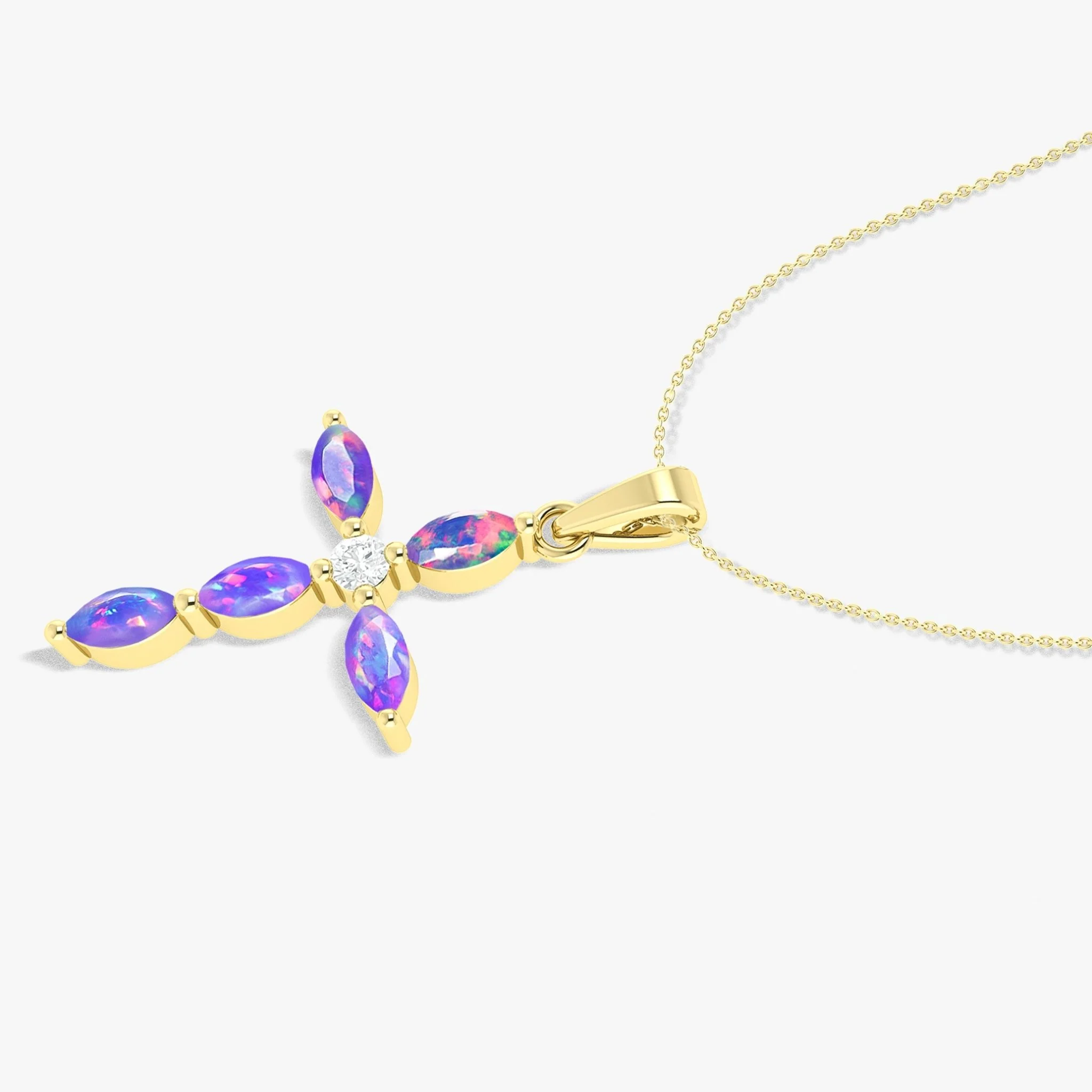 Natural Multi Fire Opal Marquise Shape Gemstone Pendant Necklace - Image 11