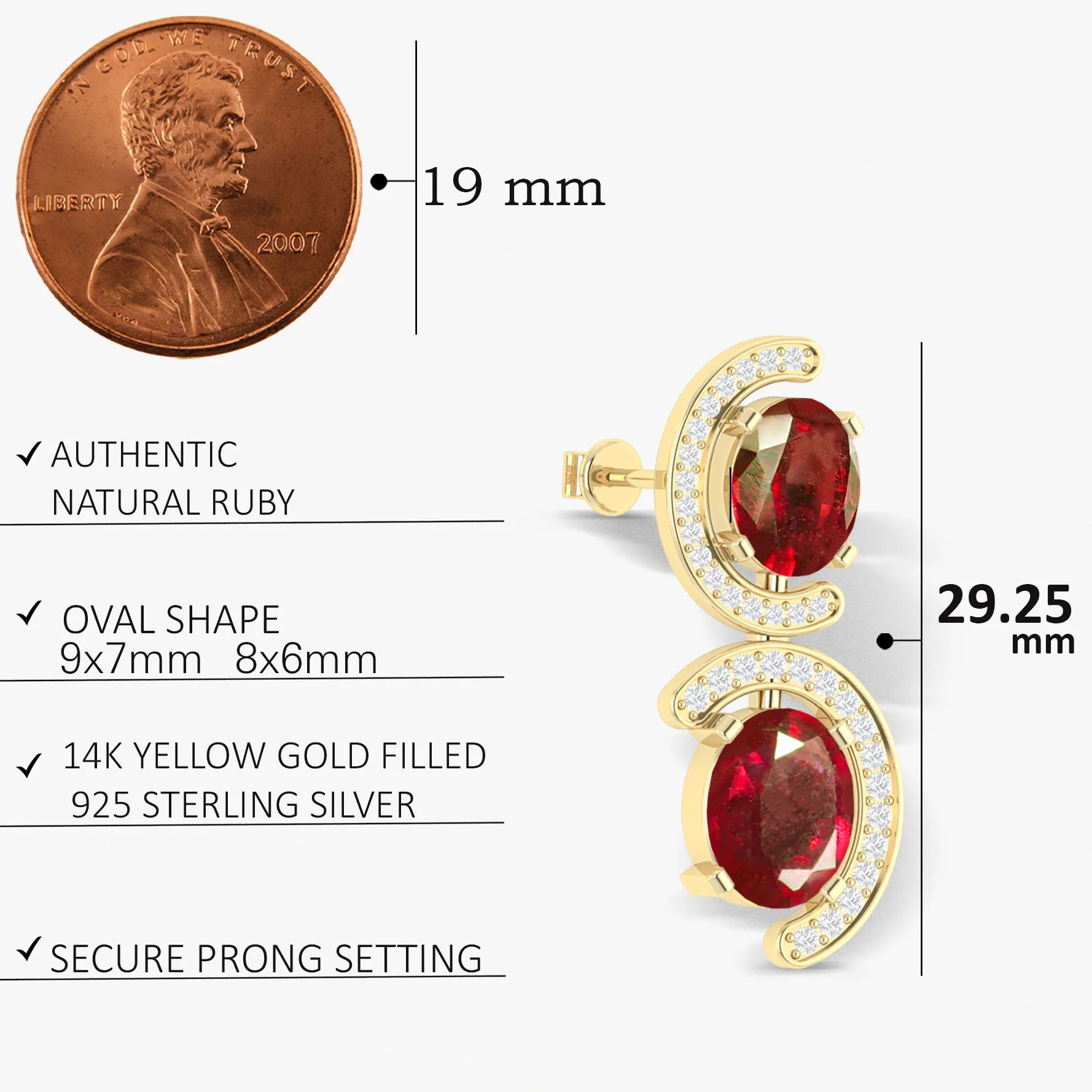Natural Ruby 'C' Shape Stud Earrings - Image 5