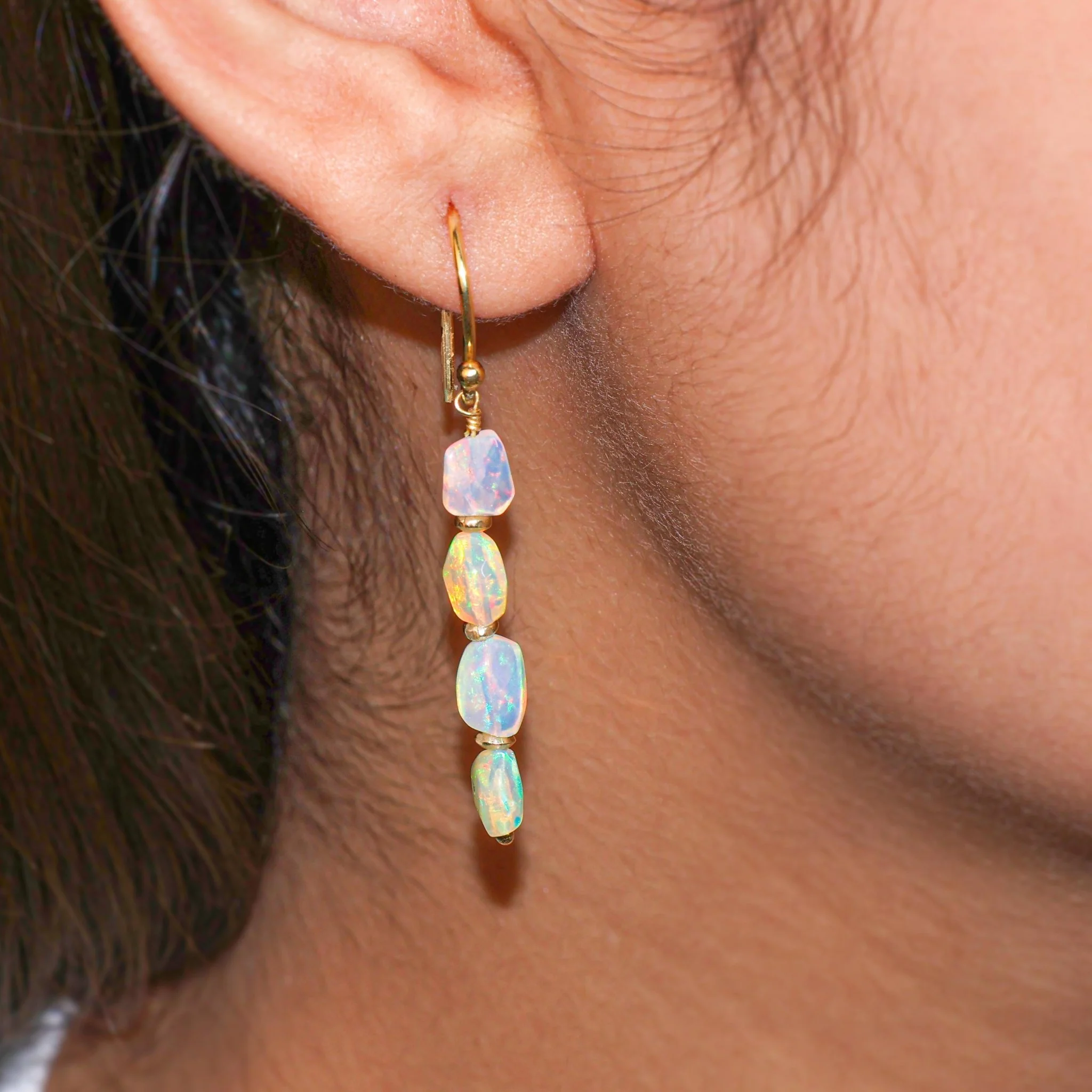 Natural white opal Dangle Drop Silver Earrings - Image 3