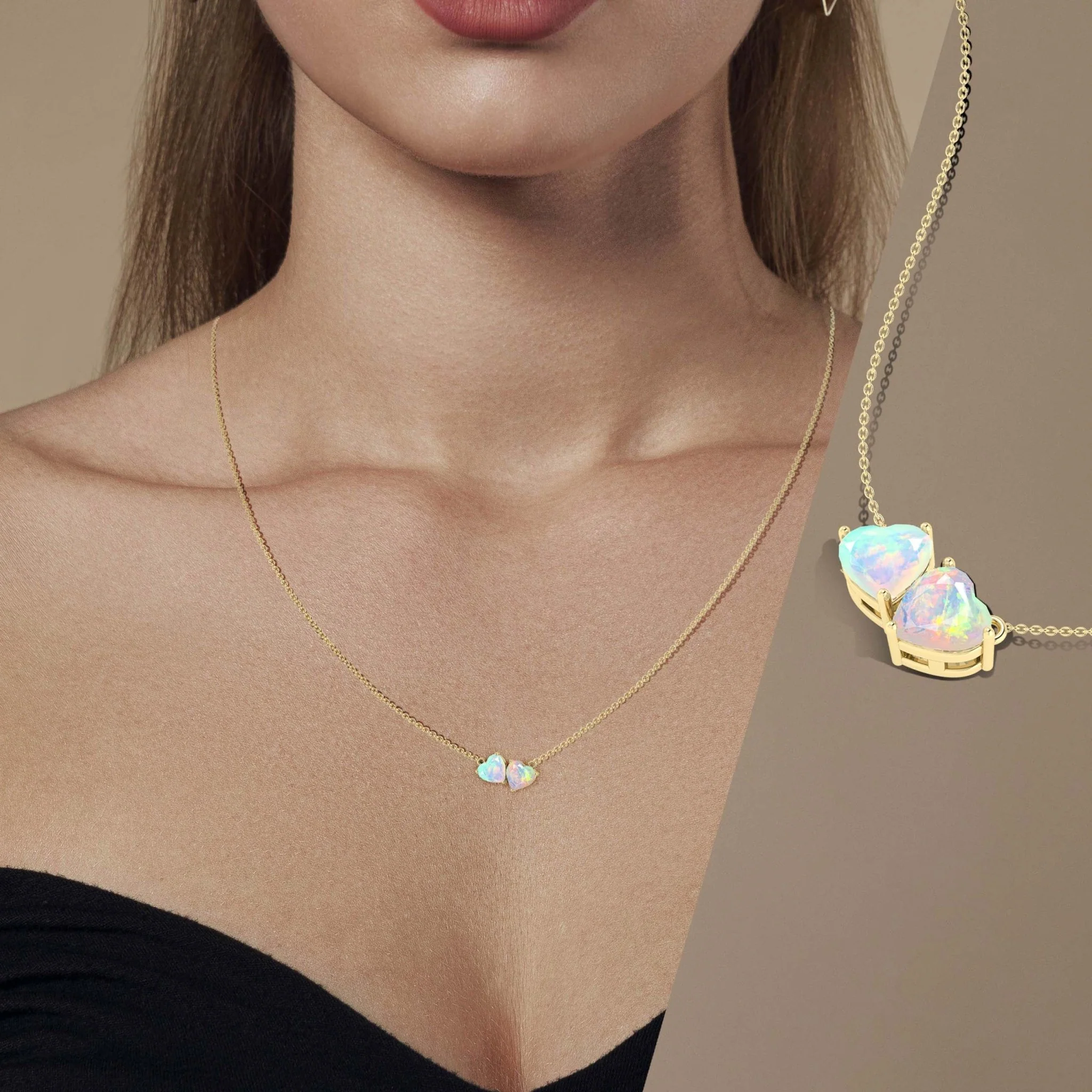 Natural White Opal Dual Heart Pendant - Image 5