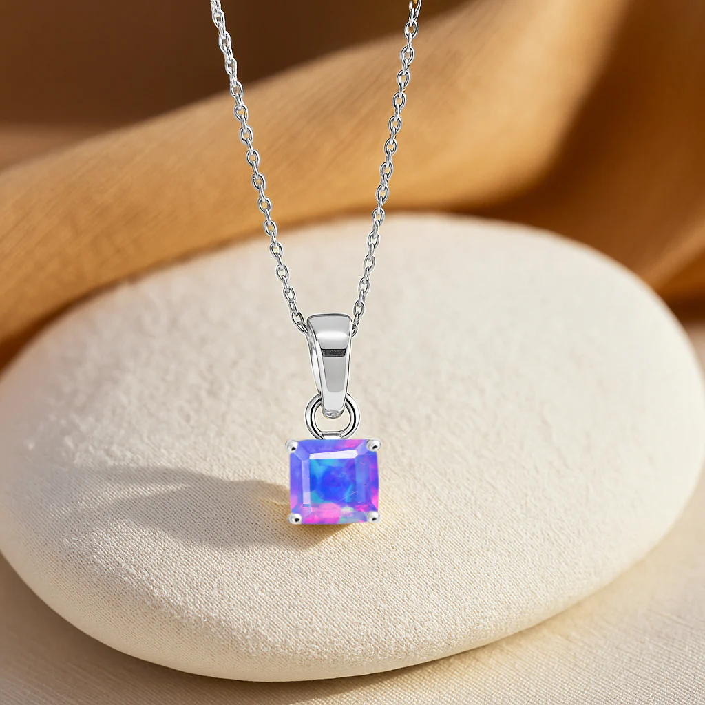 Octagon Lavender Opal Solitaire Pendant Necklace in 925 Sterling Silver 7mm Stone 1.20ct - Image 3