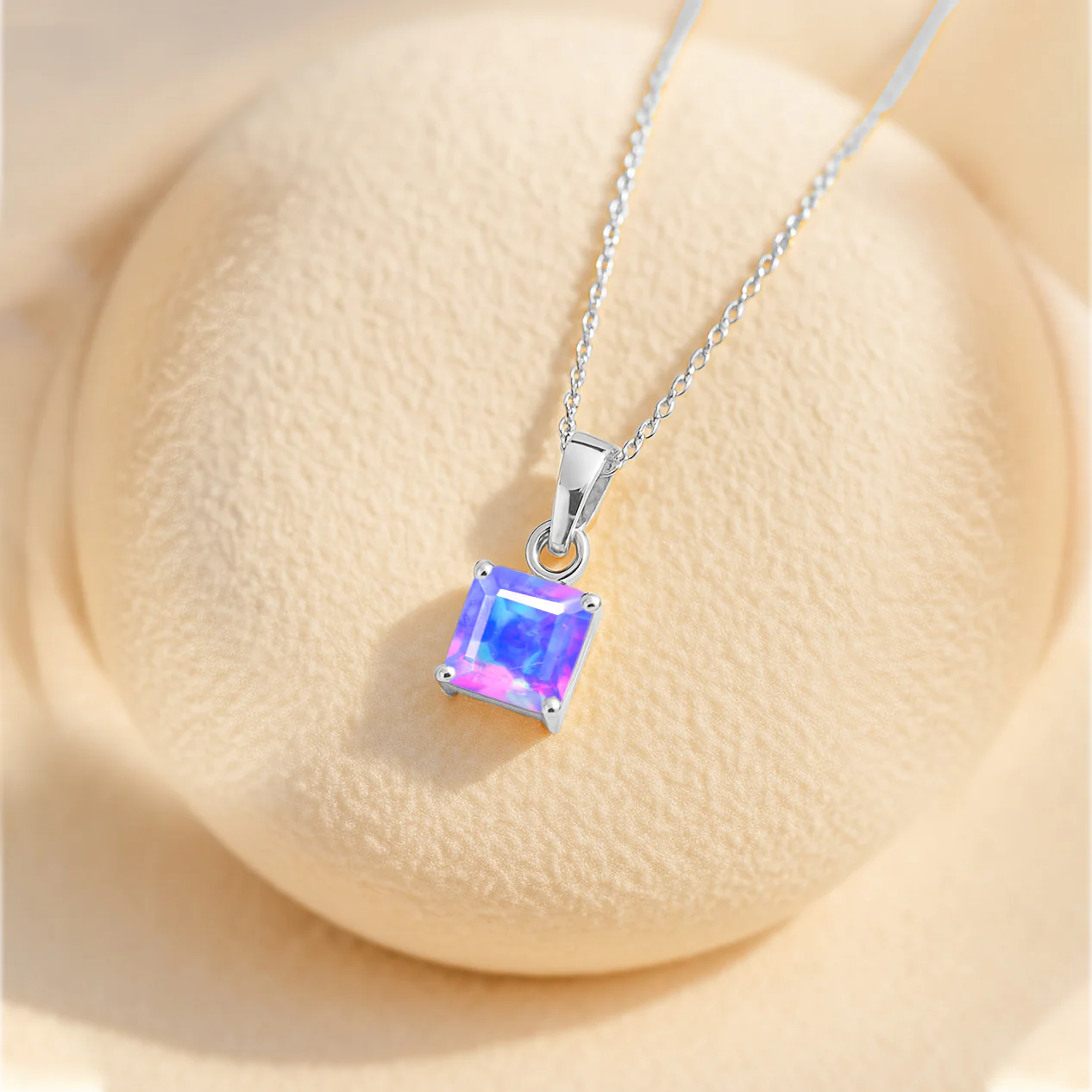 Octagon Lavender Opal Solitaire Pendant Necklace in 925 Sterling Silver 7mm Stone 1.20ct - Image 4